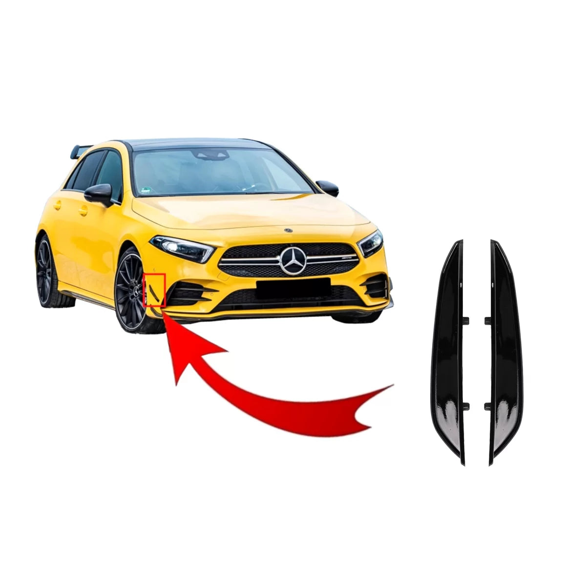 Front Bumper Flaps Side Fins Flaps suitable for Mercedes A-Class W177 V177 (04.2018-2022) A35 Design Black Edition – product 