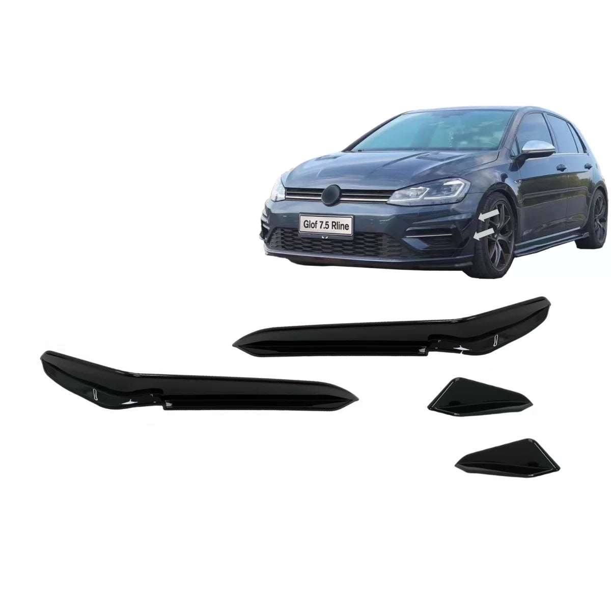 Front Bumper Side Fins Flaps suitable for VW Golf 7.5 5G R Hatchback (2017-2020) Piano Black – product image 1