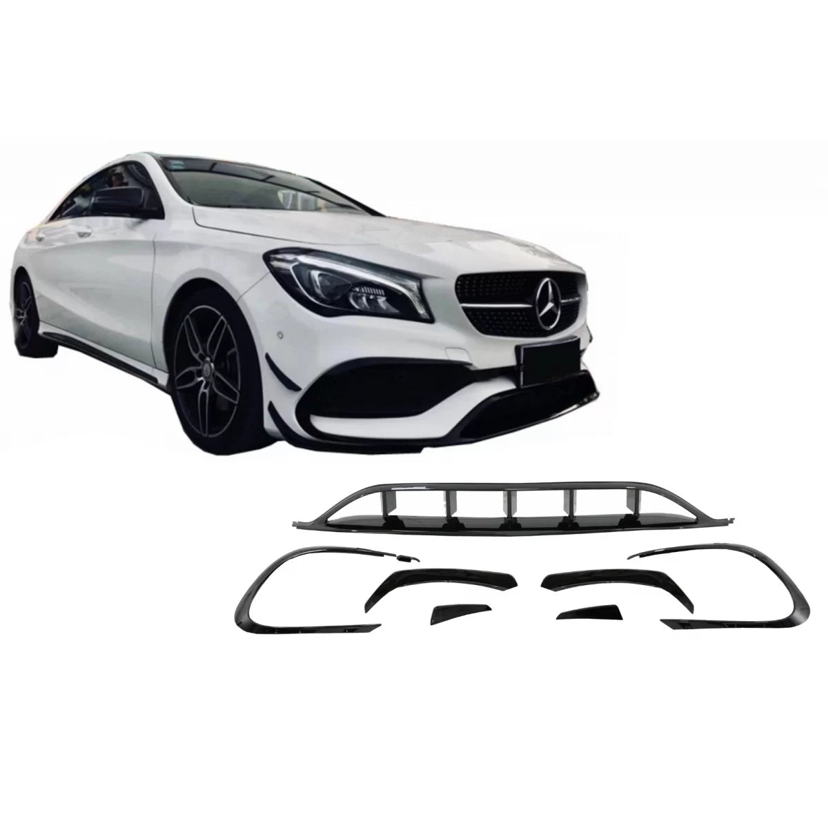 Front Bumper Splitters Fins Aero Conversion Kit suitable for Mercedes CLA W117 Facelift (2016-2018) CLA45 Design Canards Pian