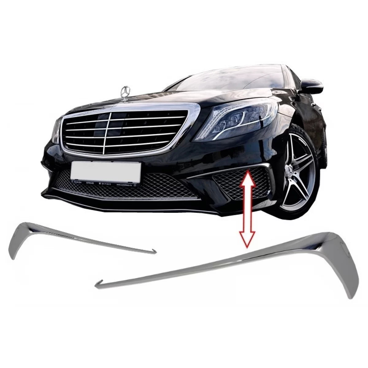 Front Bumper Splitters Fins suitable for Mercedes W222 S-Class S65 Design (2013-2017) Chrome Edition – product image 1