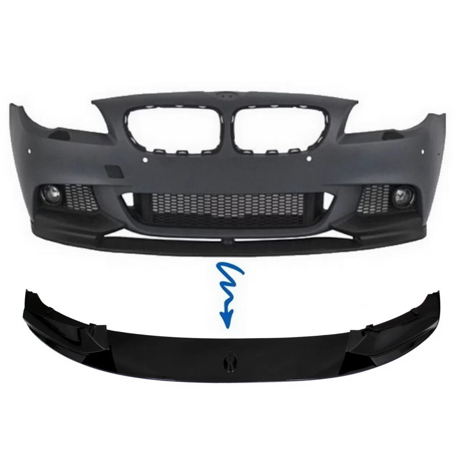 Front Bumper Spoiler Lip suitable for BMW 5 Series F10 F11 Sedan Touring (2011-2017) M Design Shiny Black – product image 1