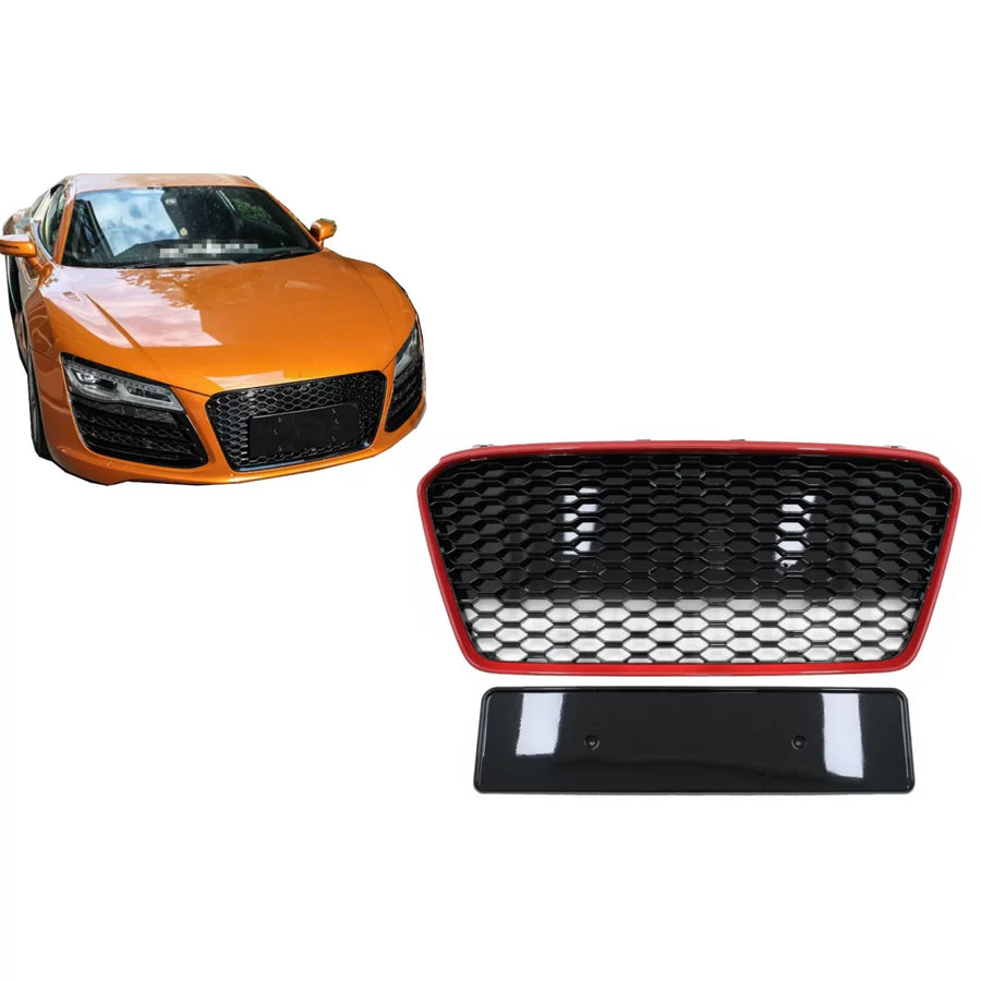 Front Grille suitable for Audi R8 42 1st Generation Facelift (2013-2015) RS Design Glossy Black Red – product image 1