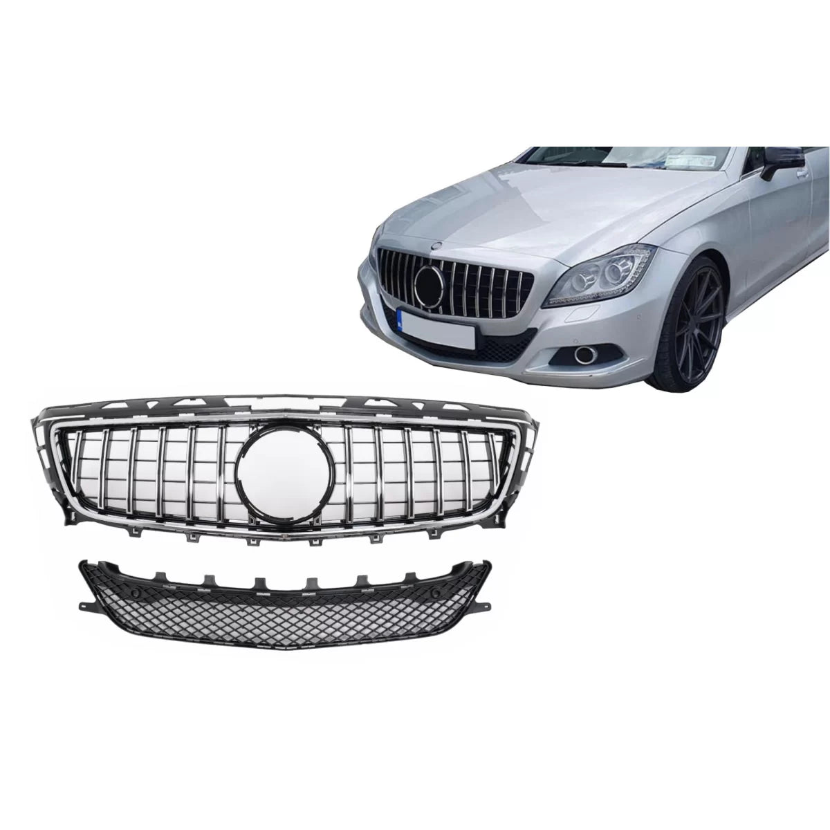 Front Grille suitable for Mercedes CLS W218 C218 (2011-2014) X218 Shooting Brake (2012-2014) GT-R Panamericana Design Chrom –