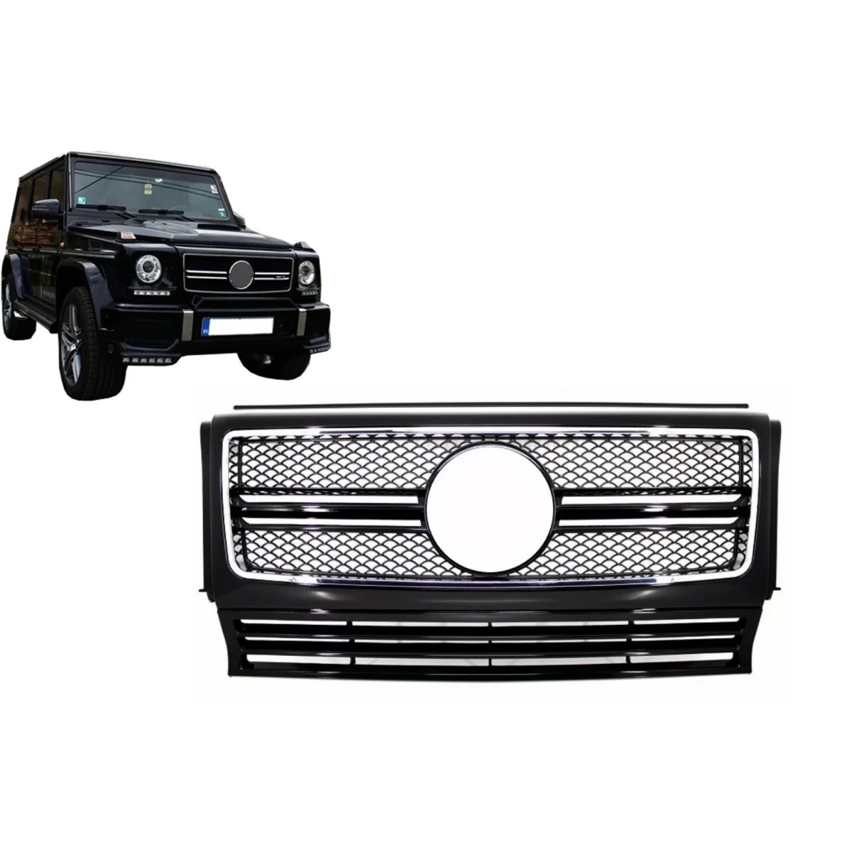 Front Grille Suitable for Mercedes G-Class W463 (1990-2018) G65 Design Piano Black Chrome Frame – product image 1