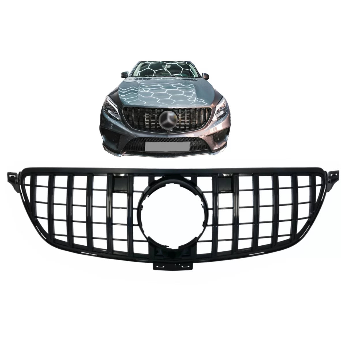 Front Grille suitable for Mercedes GLE Coupe C292 (2015-2018) GLE W166 SUV (2015-2018) GT-R Panamericana Design Piano Black –