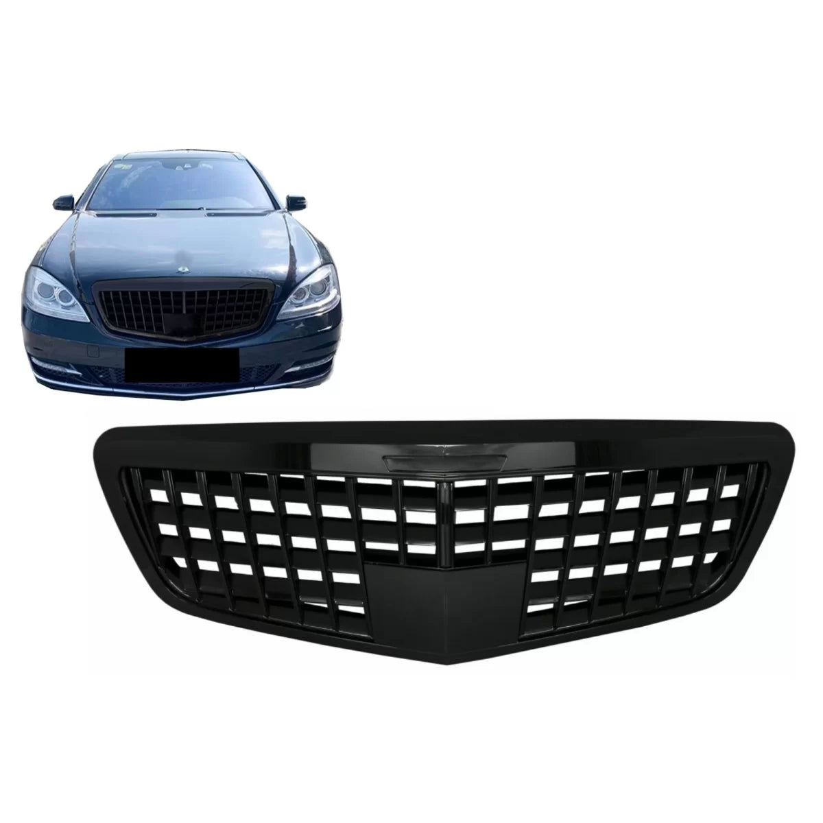 Front Grille suitable for Mercedes S-Class W221 Facelift (2010-2013) Vertical Design Piano Black – product image 1