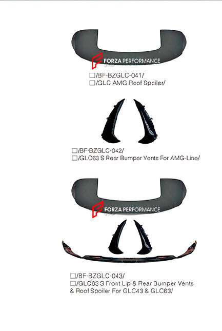 FRONT LIP ROOF SPOILER REAR BUMPER VENTS for MERCEDES BENZ GLC CLASS AMG X254 GLC43 GLC63 UPGRADE to AMG X254 GLC43 GLC63 SE 2023+