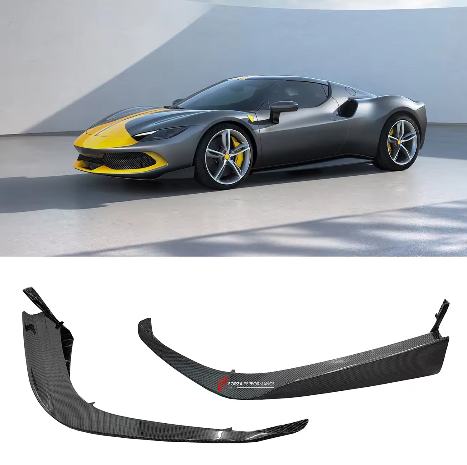 DRY CARBON FRONT CORNER SPLITTERS for FERRARI 296 GTB 2021+ | OEM STYLE