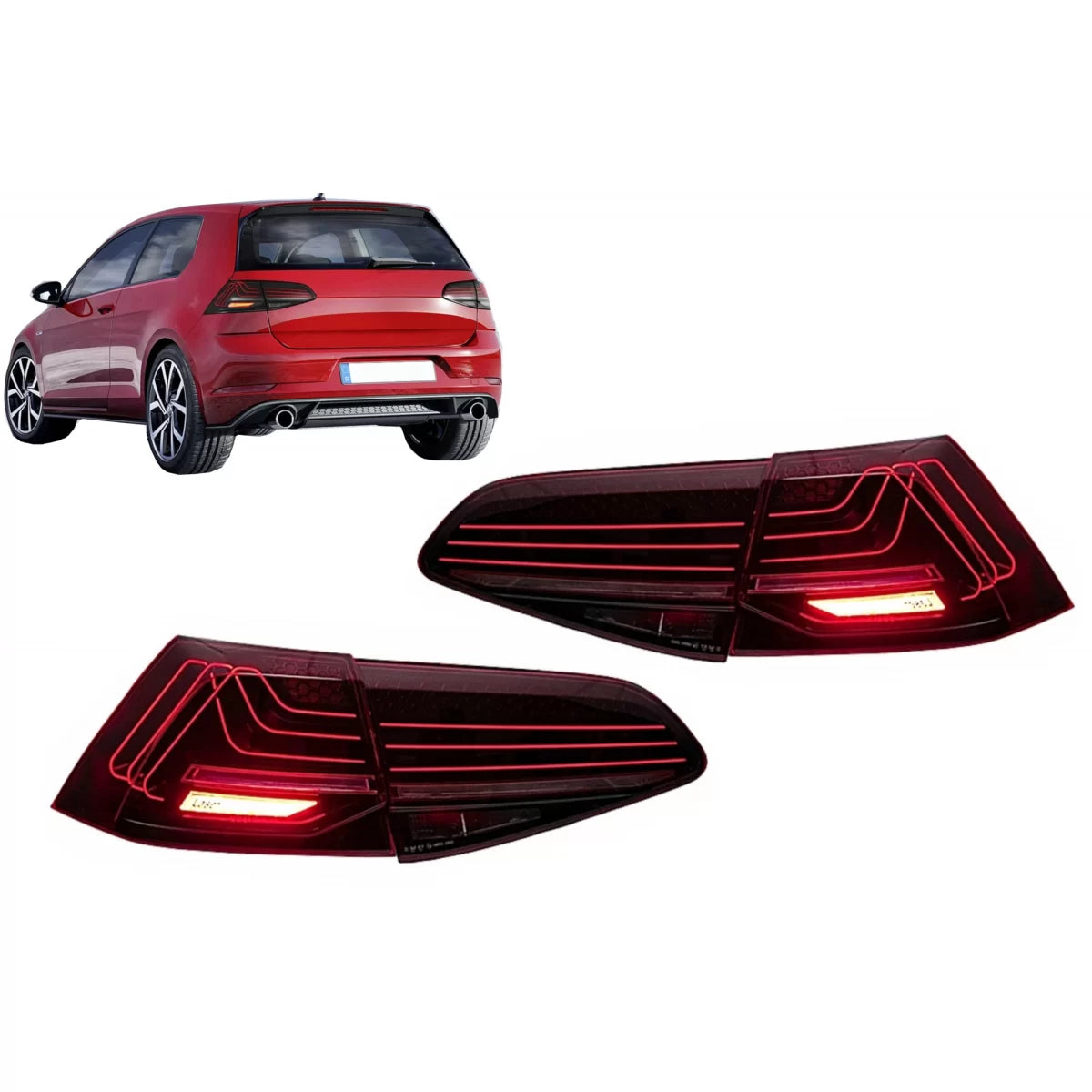 Full LED Taillights suitable for VW Golf 7 & 7.5 Hatchback (2012-2019) for Halogen Laser Look – product image 1