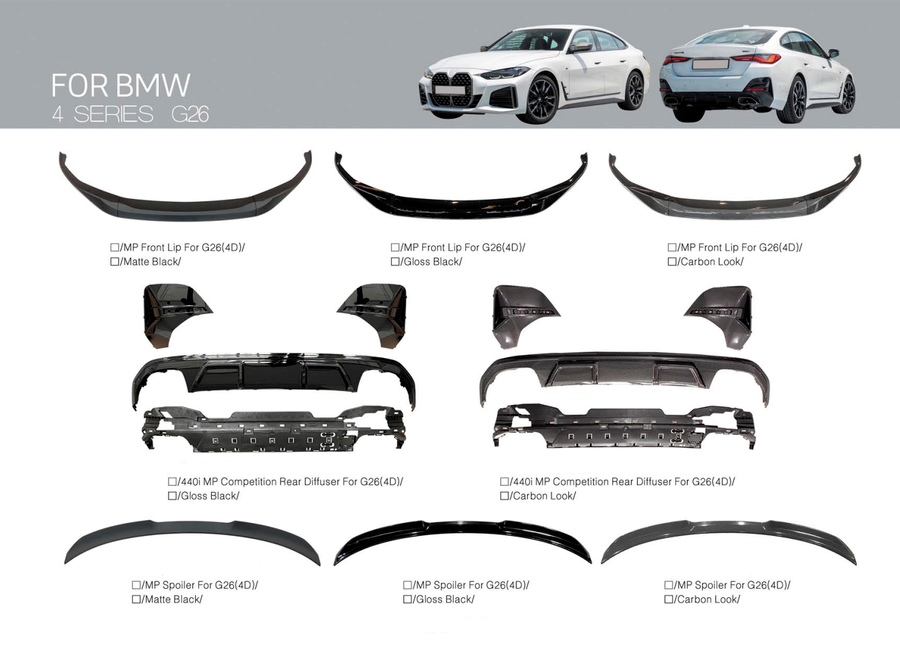 Buy Now M-PERFORMANCE SOFT KIT for BMW 4-SERIES G26 and upgrade car parts from SIR Tuning at the Best Price. Headlights, Tail lights, Bodykits, Navigations, body kit and more - Fast & Free Shipping within Europe, US & Worldwide.