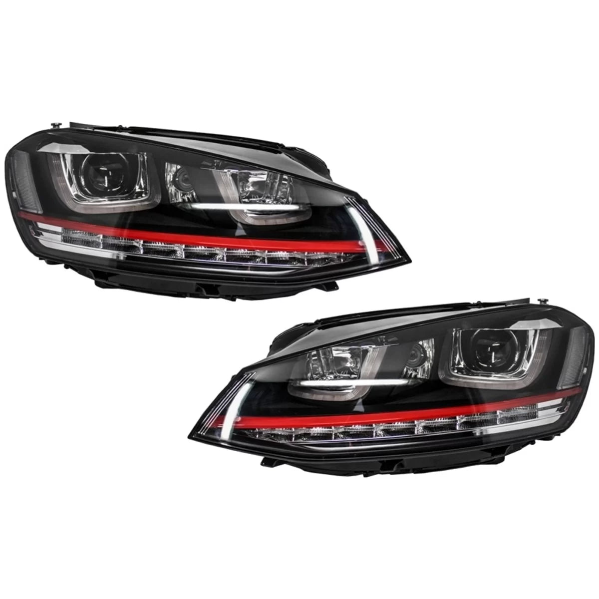 Headlights 3D LED DRL suitable for VW Golf 7 VII (2012-2017) RED R20 GTI Look LED Flowing Turning Lights – product image 1