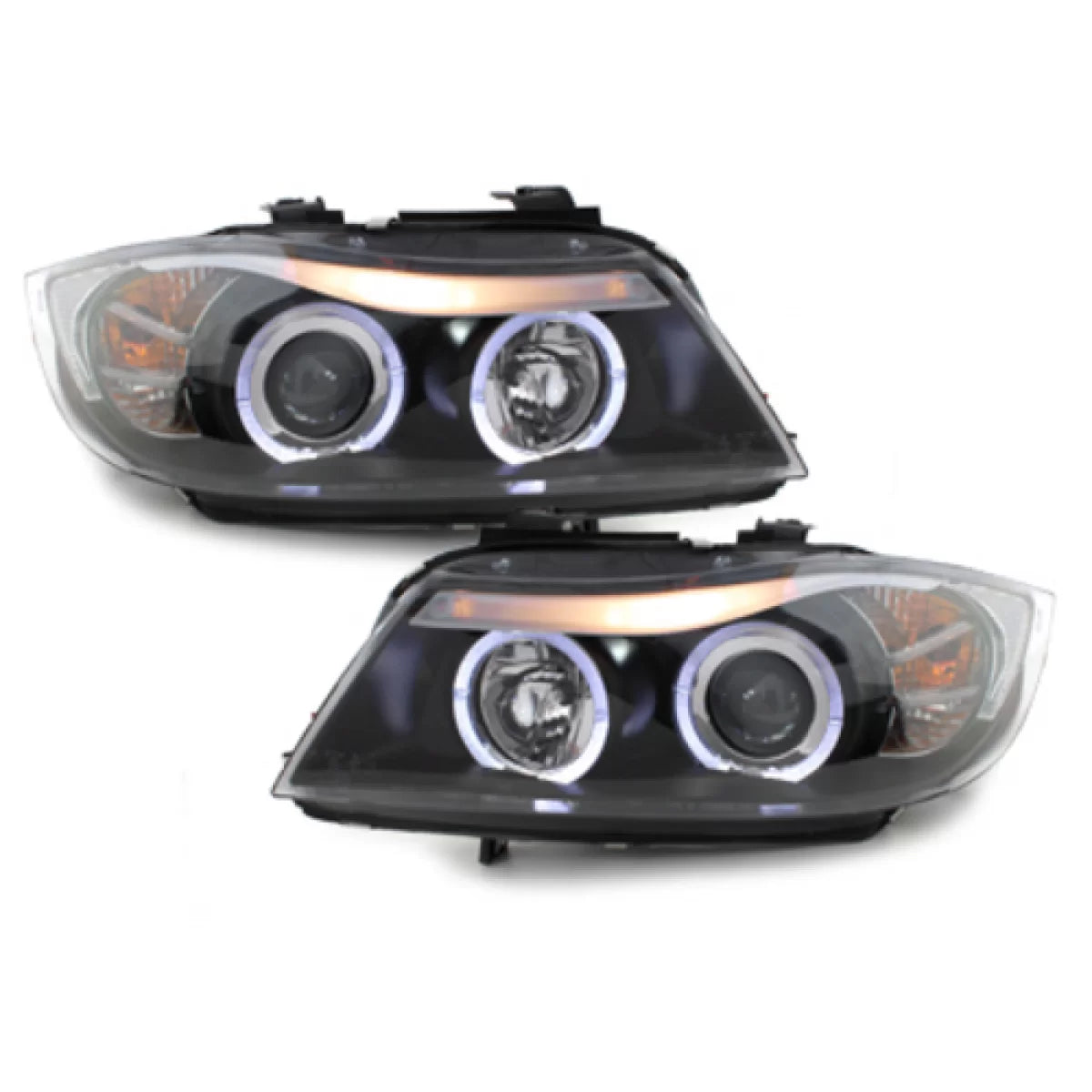 Headlights suitable for BMW 3 Series E90 Sedan E91 Touring (03.2005-08.2008) Angel Eyes 2 Halo Rims Black – product image 1