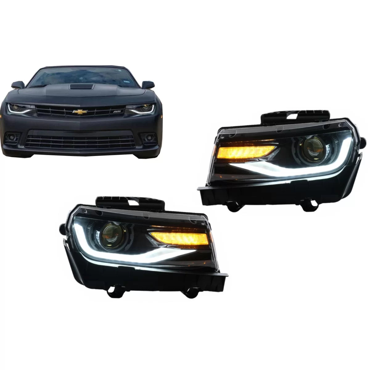 Headlights LED DRL suitable for Chevrolet Camaro Mk5 Facelift (2014-2015) Sequential Amber Dynamic Turning Lights Conversion 