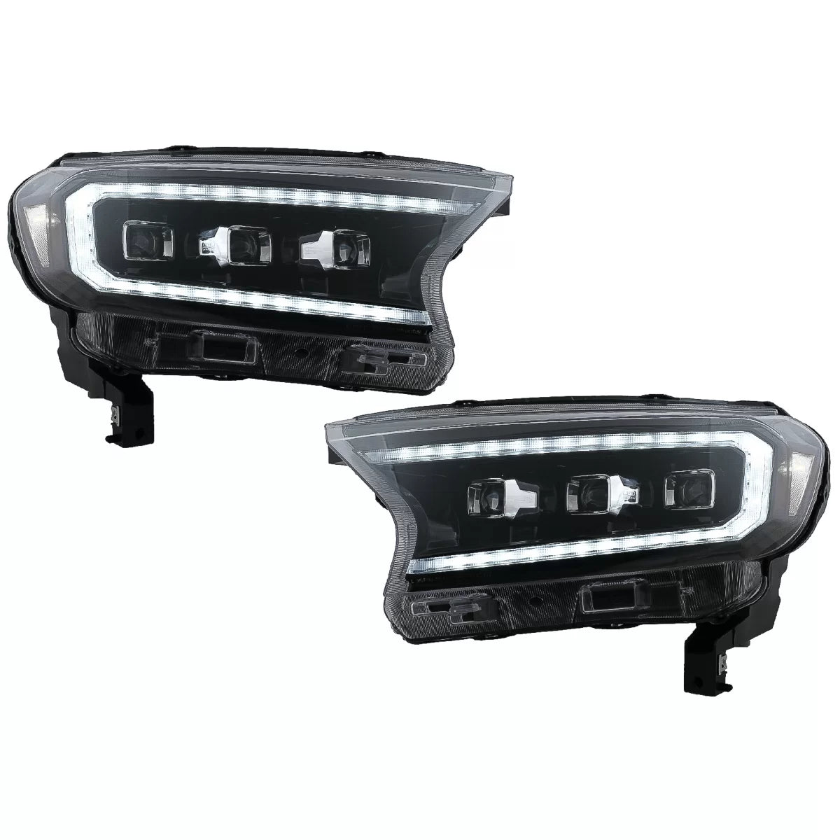 Headlights LED Light Bar Dynamic Start-up Display suitable for Ford Ranger Raptor (2015-2020) LHD Full Black Housing with Seq