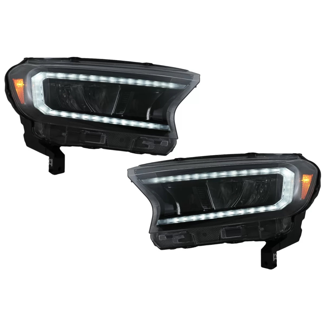 Headlights LED Light Bar suitable for Ford Ranger (2015-2020) LHD Full Black Housing with Sequential Dynamic Turning Lights –