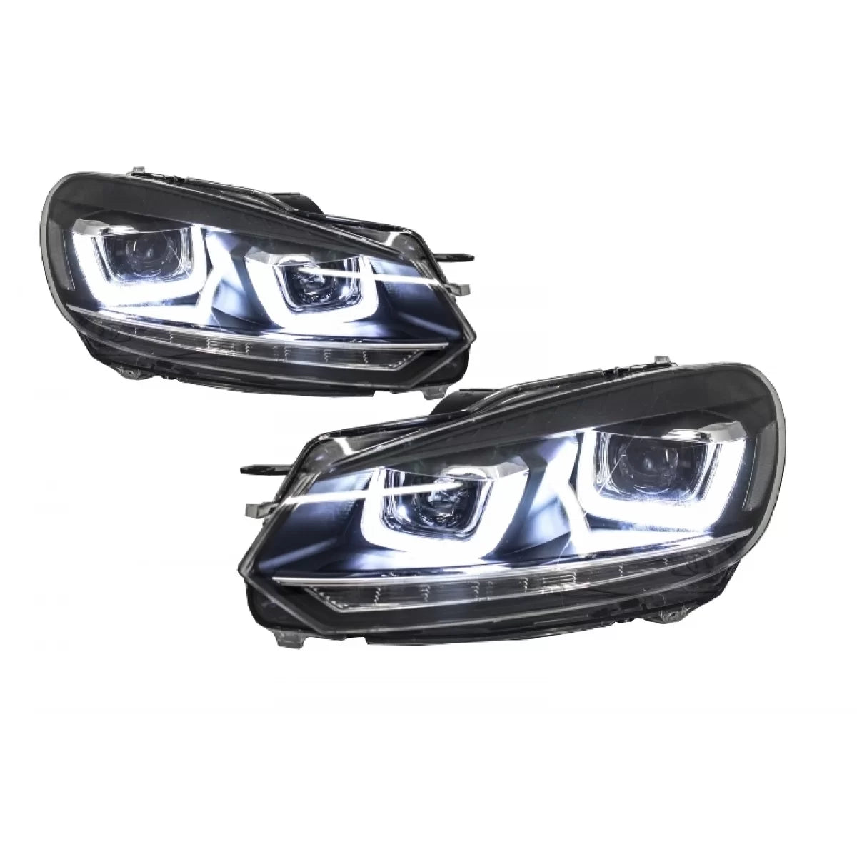 Headlights suitable for VW Golf 6 VI (2008-2013) Golf 7 3D LED DRL U-Design LED Flowing Turning Light Chrome RHD – product im