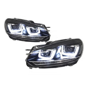 Headlights suitable for VW Golf 6 VI (2008-2013) Golf 7 3D LED DRL U-Design LED Flowing Turning Light Chrome RHD – product im