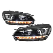 Headlights suitable for VW Golf 6 VI (2008-2013) Golf 7 3D LED DRL U-Design LED Flowing Turning Light Chrome RHD – product im