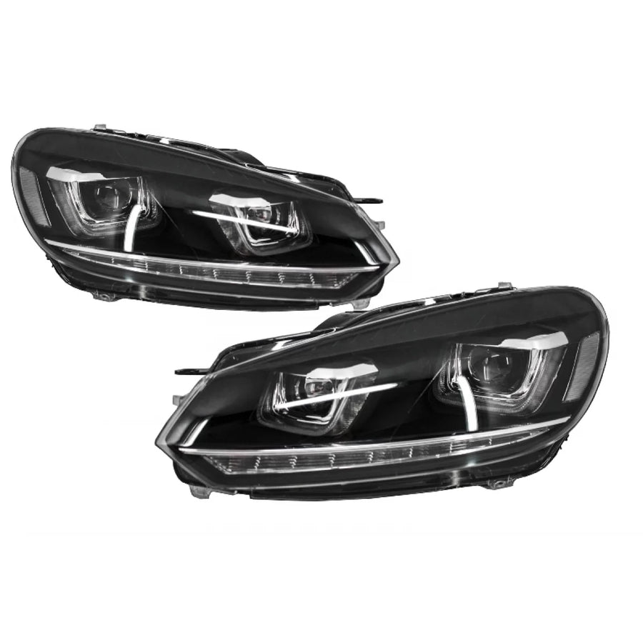 Headlights suitable for VW Golf 6 VI (2008-2013) Golf 7 3D LED DRL U-Design LED Flowing Turning Light Chrome RHD – product im