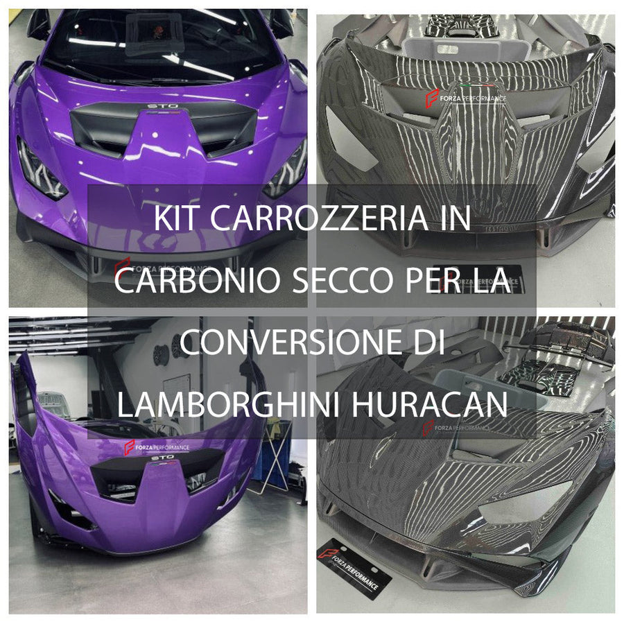 Buy Now KIT CARROZZERIA IN CARBONIO SECCO PER LA CONVERSIONE DI LAMBORGHINI HURACAN IN HURACAN STO and upgrade car parts from SIR Tuning at the Best Price. Headlights, Tail lights, Bodykits, Navigations, body kit and more - Fast & Free Shipping within Europe, US & Worldwide.