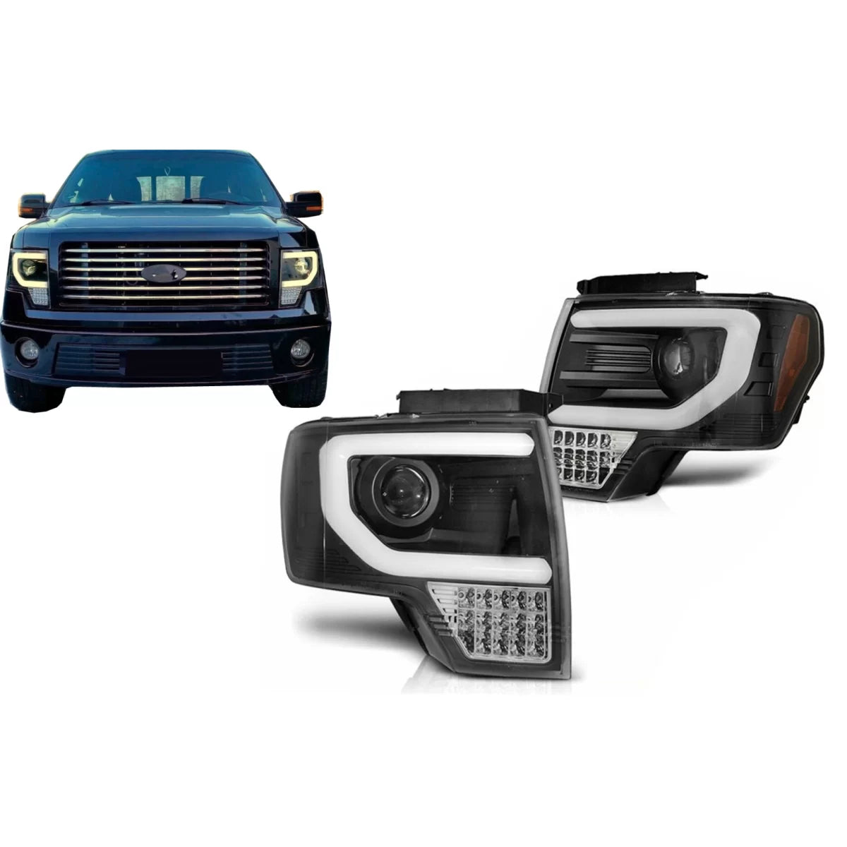 LED Headlights suitable for Ford F150 Mk12 (2008-2014) Black – product image 1