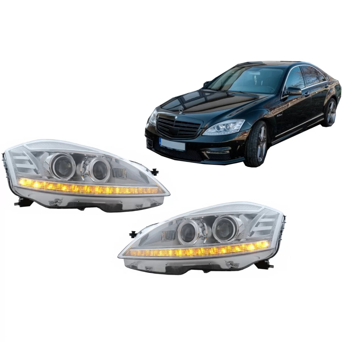 LED Headlights suitable for Mercedes S-Class W221 (2005-2009) Facelift Look LHD – product image 1
