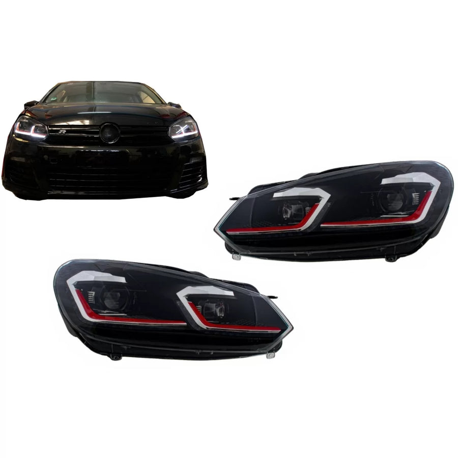 LED Headlights suitable for VW Golf 6 VI (2008-2013) With Facelift G7.5 GTI Look Red Flowing Dynamic Sequential Turning Light
