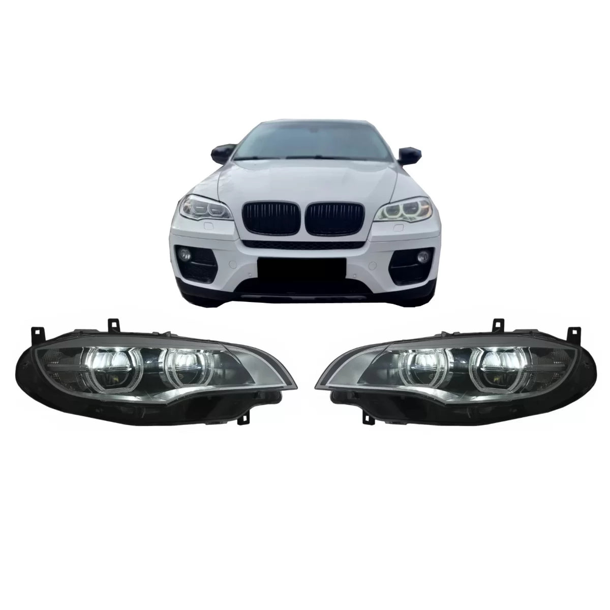 LED Headlights Xenon Angel Eyes 3D Dual Halo Rims suitable for BMW X6 E71 (2008-2012) – product image 1