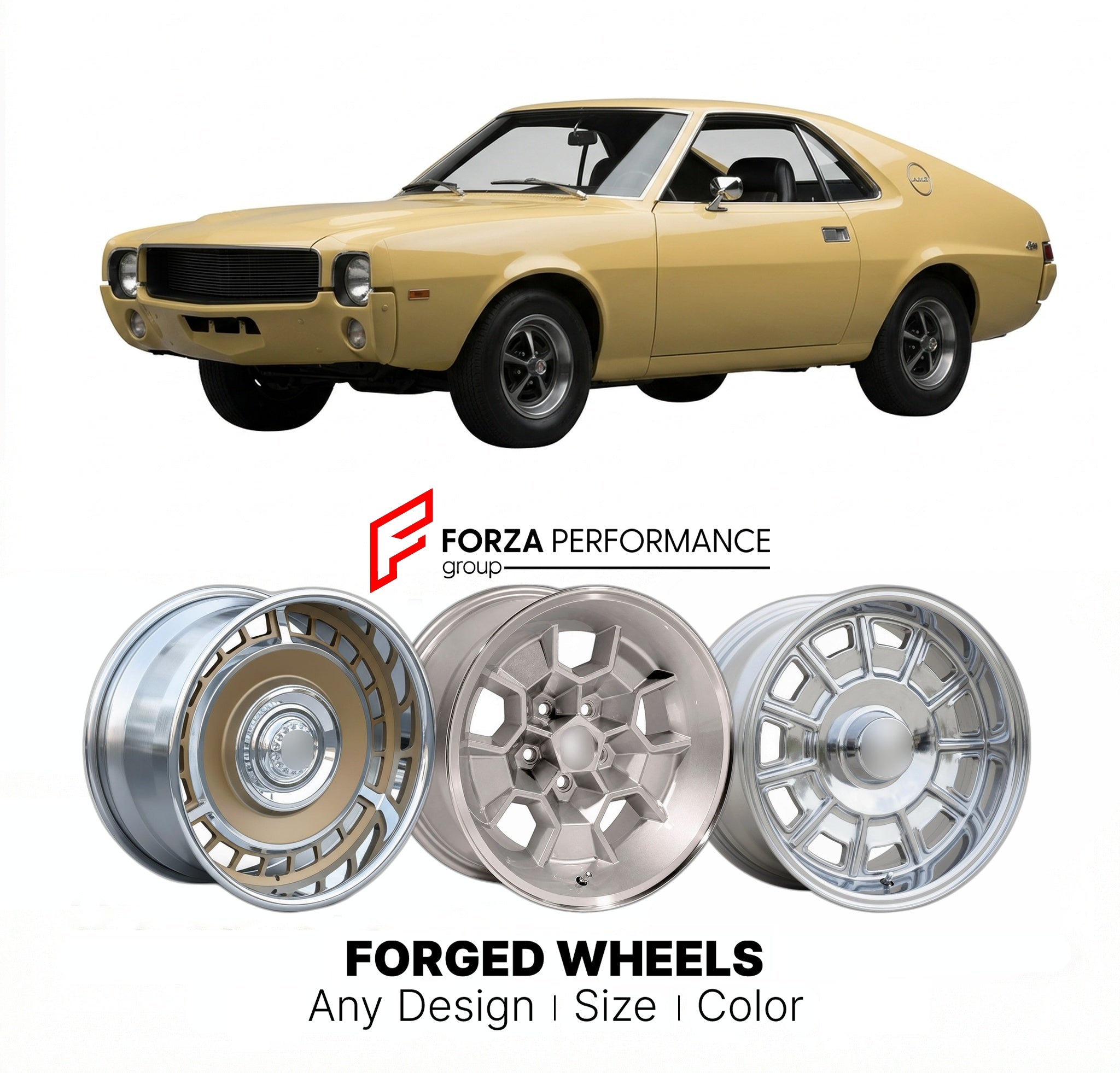 CUSTOM CLASSIC VINTAGE RESTOMOD RETRO OLD SCHOOL FORGED WHEELS RIMS for AMC AMX SUPER 1969 - 1970