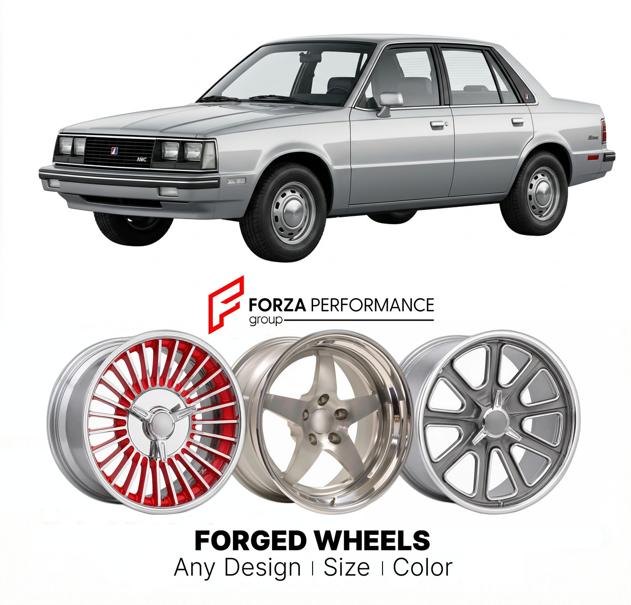 CUSTOM CLASSIC VINTAGE RESTOMOD RETRO OLD SCHOOL FORGED WHEELS RIMS for AMC ALLIANCE 1983 - 1987