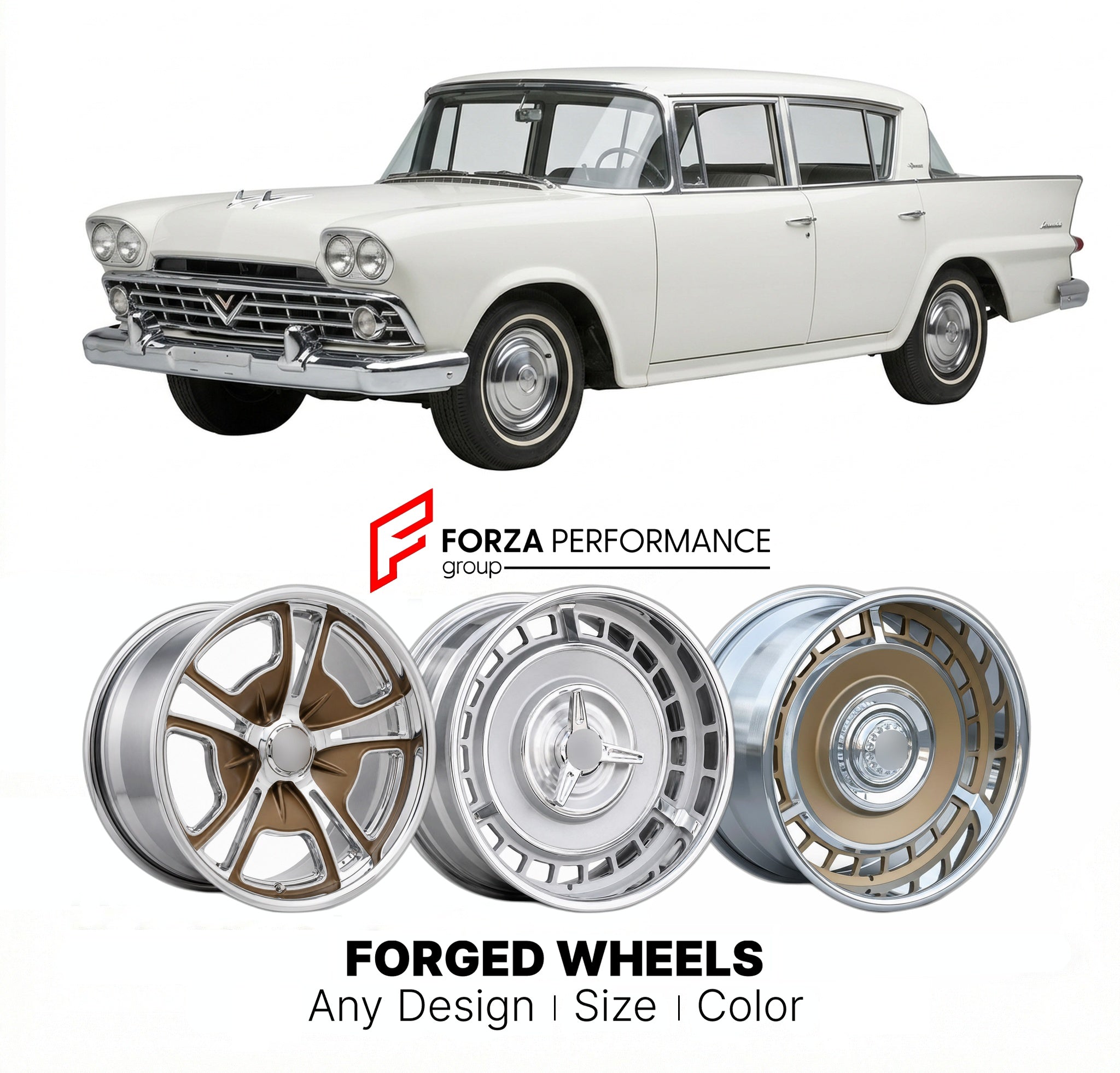 CUSTOM CLASSIC VINTAGE RESTOMOD RETRO OLD SCHOOL FORGED WHEELS RIMS for AMC AMBASSADOR 1958 - 1974