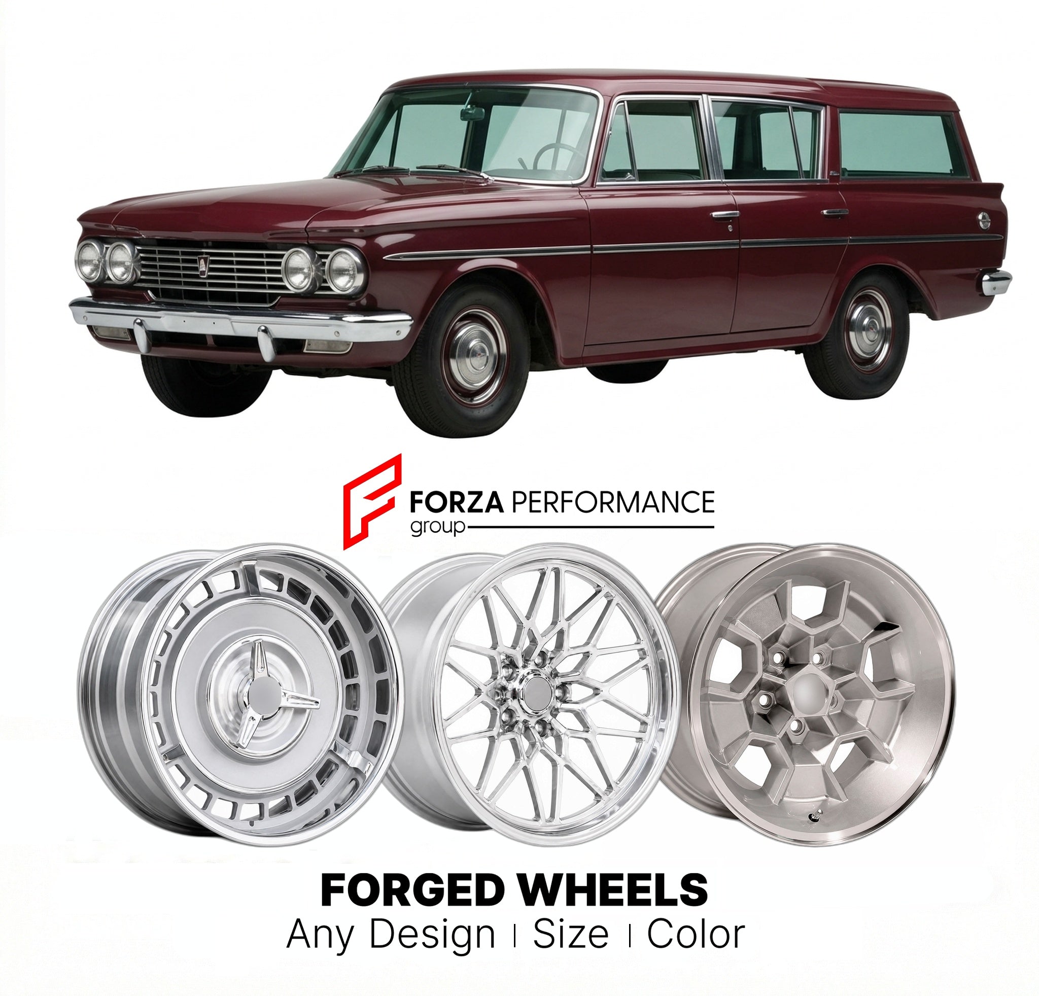 CUSTOM CLASSIC VINTAGE RESTOMOD RETRO OLD SCHOOL FORGED WHEELS RIMS for AMC CLASSIC 1961 - 1966