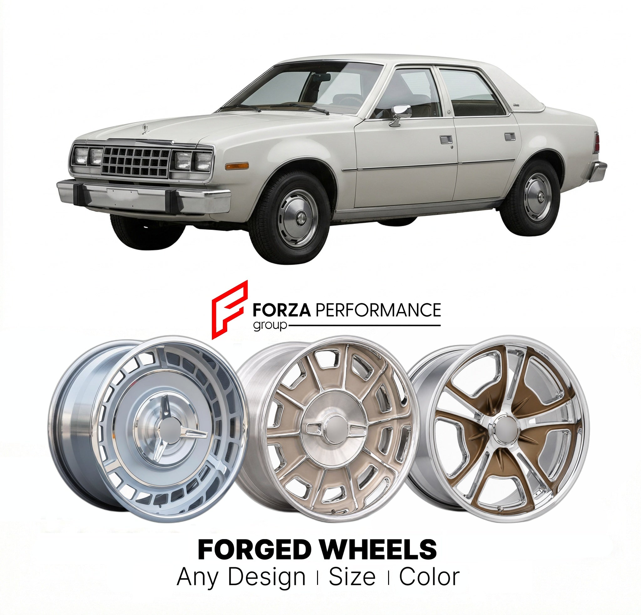CUSTOM CLASSIC VINTAGE RESTOMOD RETRO OLD SCHOOL FORGED WHEELS RIMS for AMC CONCORD 1978 - 1983