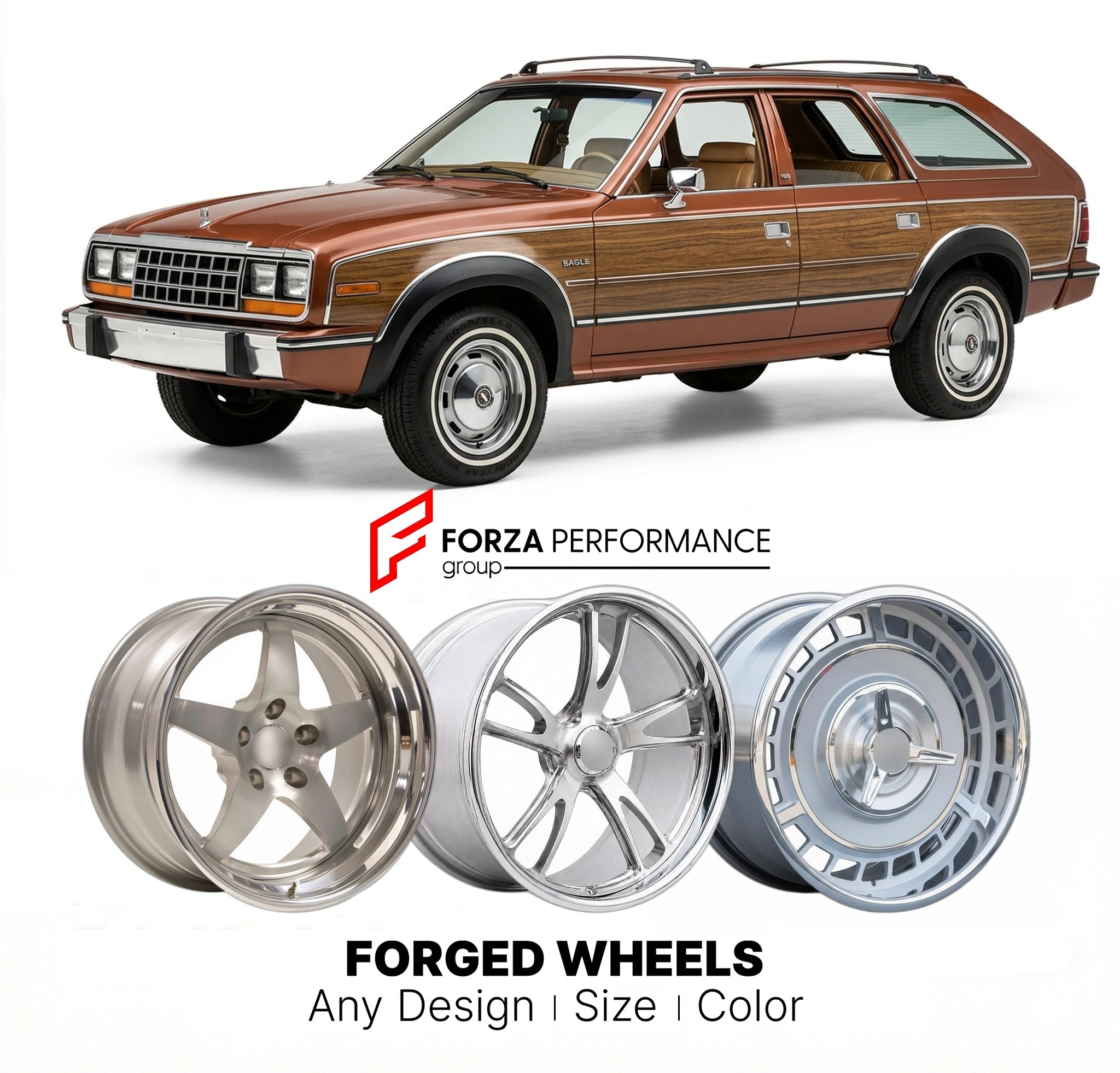 CUSTOM CLASSIC VINTAGE RESTOMOD RETRO OLD SCHOOL FORGED WHEELS RIMS for AMC EAGLE 1979 - 1988