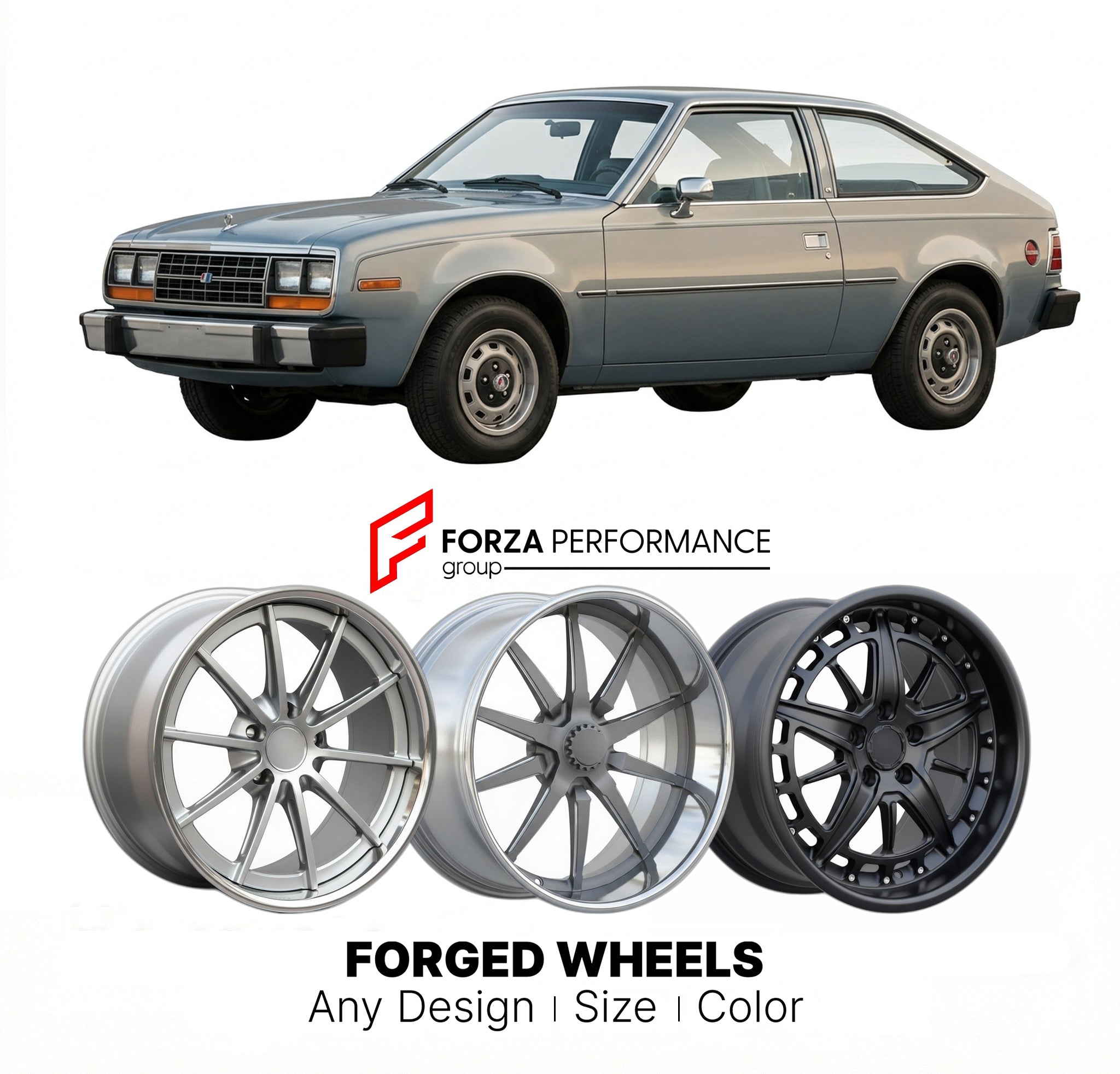 CUSTOM CLASSIC VINTAGE RESTOMOD RETRO OLD SCHOOL FORGED WHEELS RIMS for AMC ENCORE 1984 - 1987