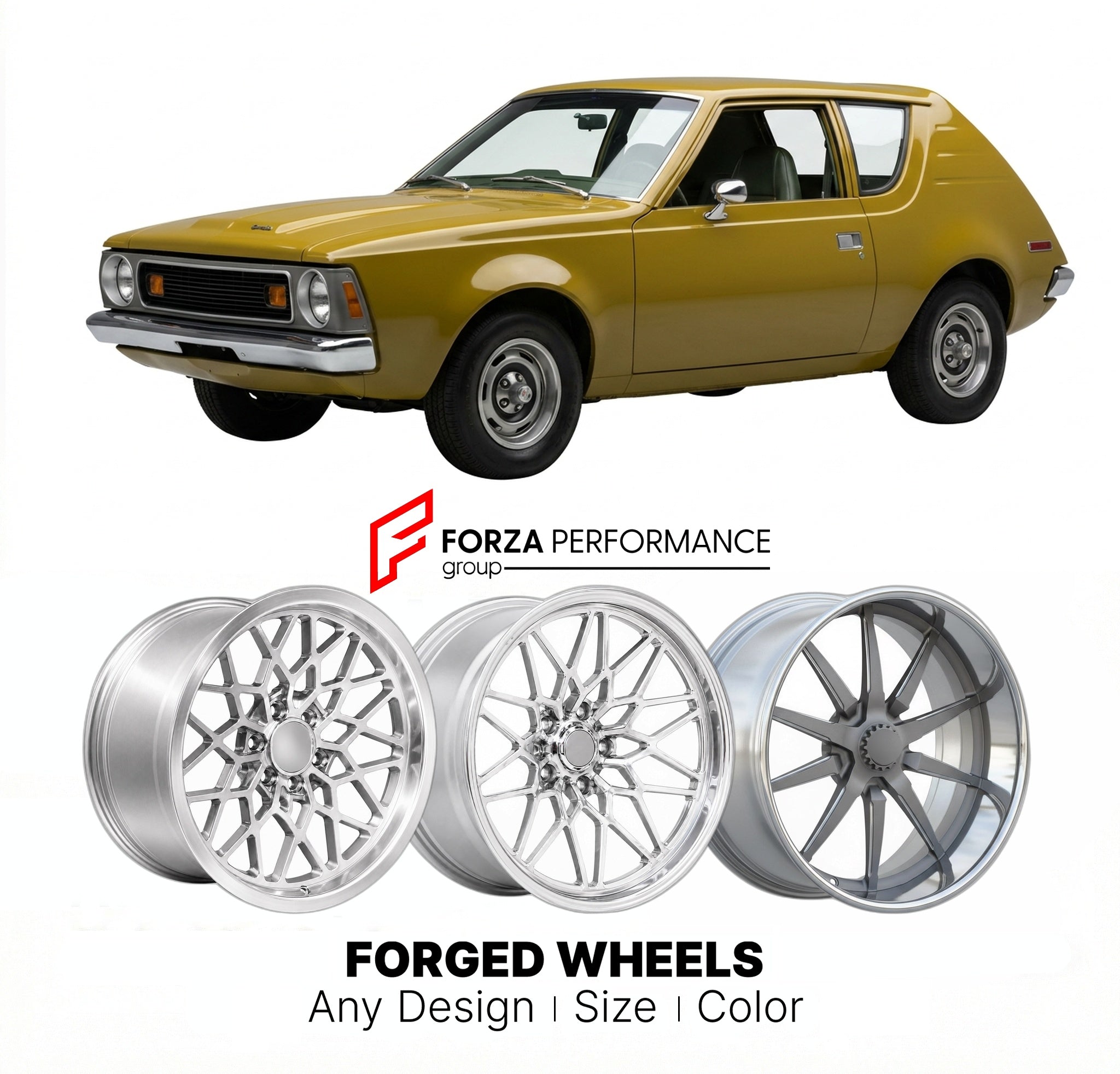 CUSTOM CLASSIC VINTAGE RESTOMOD RETRO OLD SCHOOL FORGED WHEELS RIMS for AMC GREMLIN 1970 - 1978
