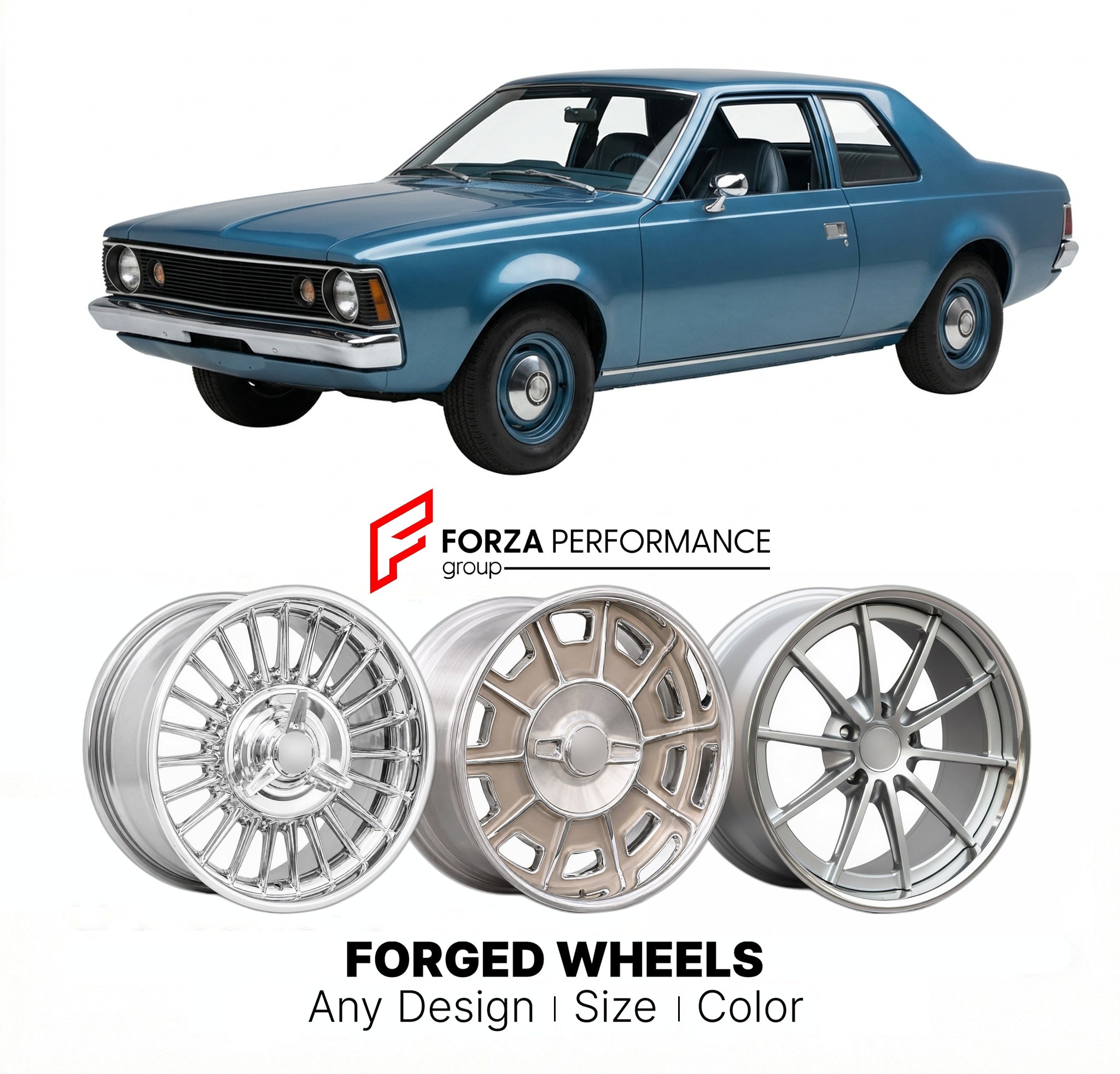 CUSTOM CLASSIC VINTAGE RESTOMOD RETRO OLD SCHOOL FORGED WHEELS RIMS for AMC HORNET 1970 - 1977