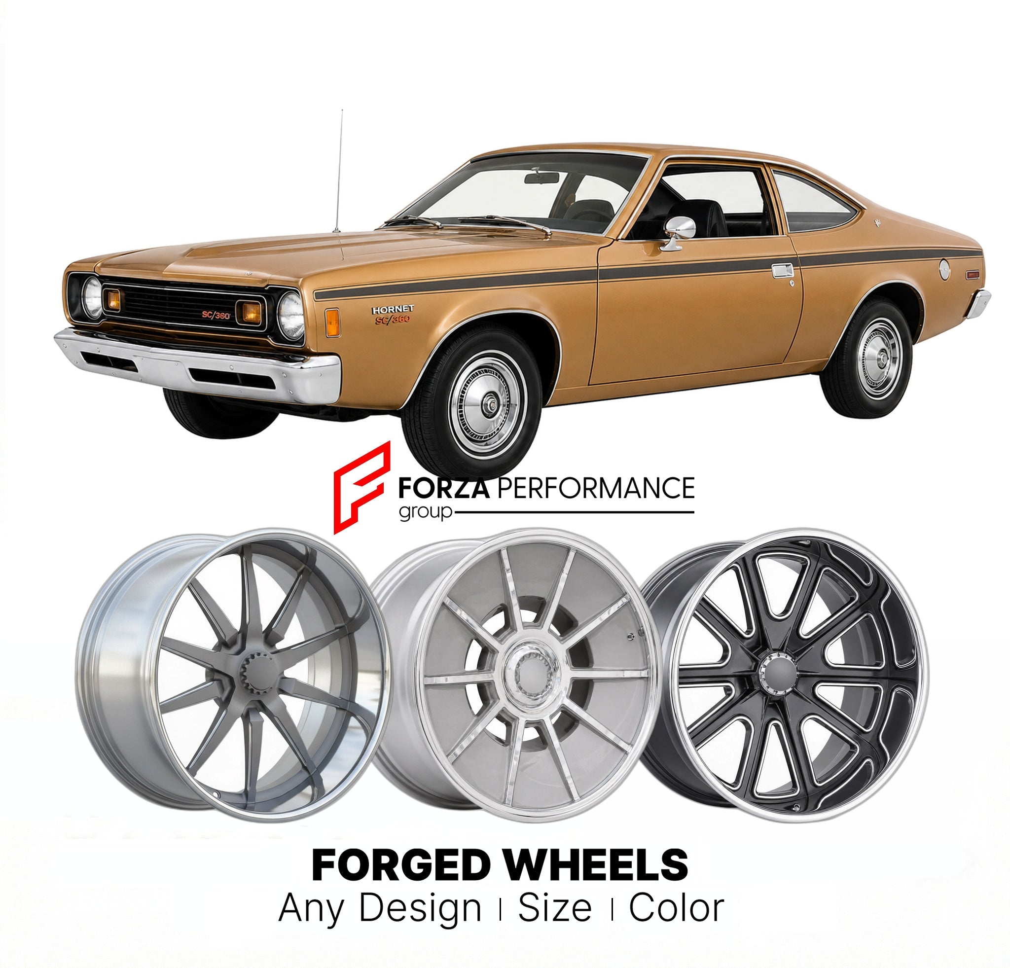 CUSTOM CLASSIC VINTAGE RESTOMOD RETRO OLD SCHOOL FORGED WHEELS RIMS for AMC HORNET SC 360 1971 - 1971