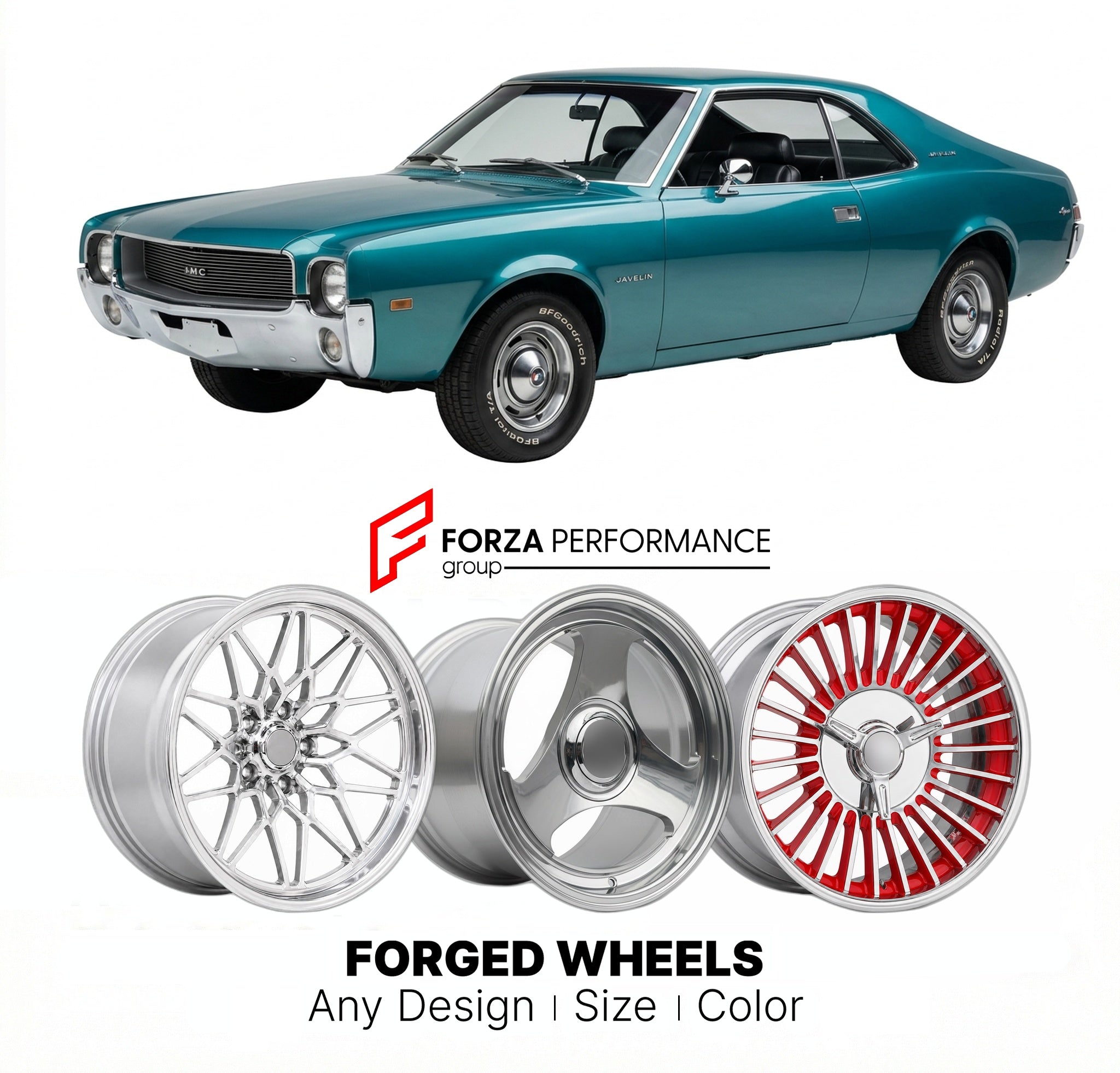 CUSTOM CLASSIC VINTAGE RESTOMOD RETRO OLD SCHOOL FORGED WHEELS RIMS for AMC JAVELIN 1967 - 1974