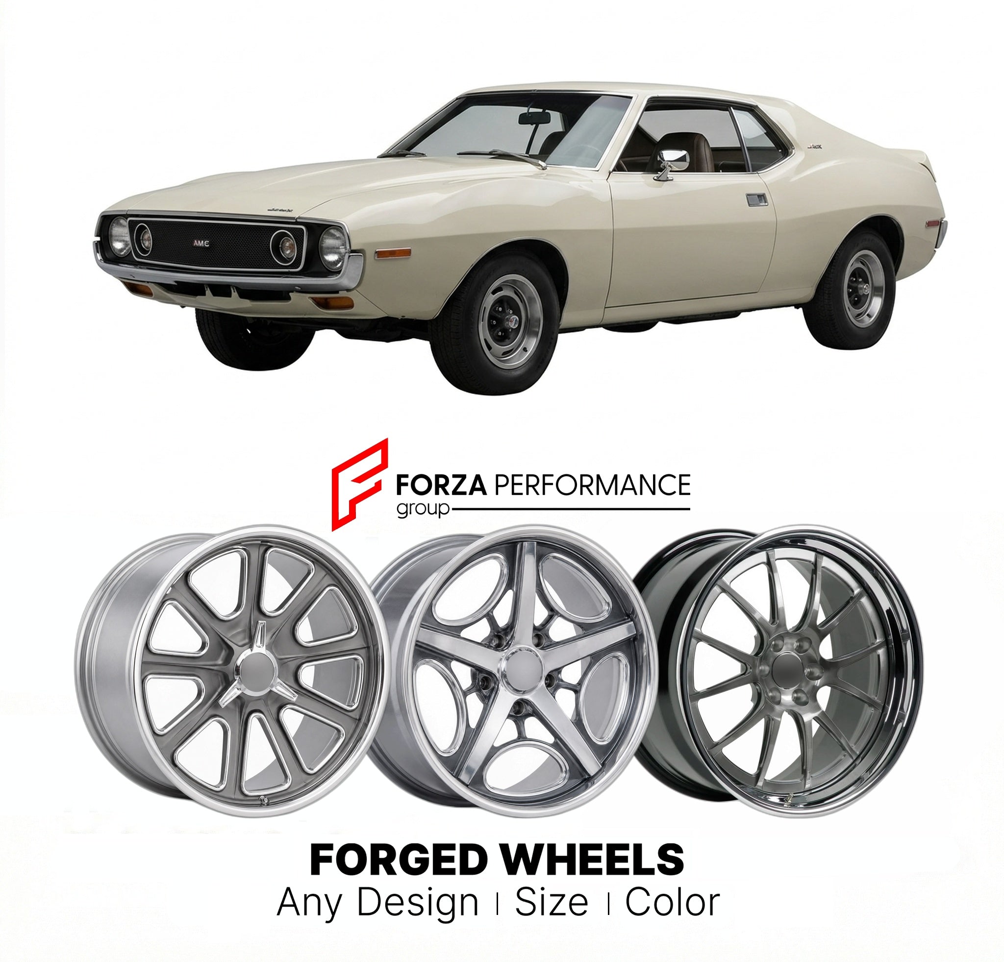 CUSTOM CLASSIC VINTAGE RESTOMOD RETRO OLD SCHOOL FORGED WHEELS RIMS for AMC JAVELIN AMX 401 1971 - 1974