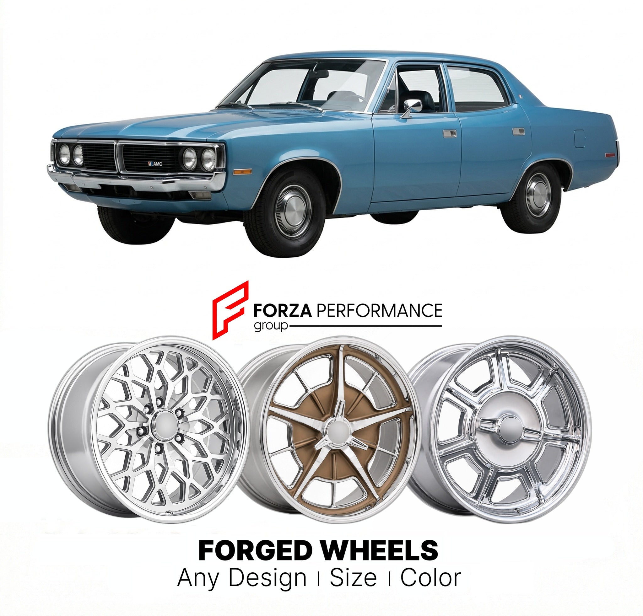 CUSTOM CLASSIC VINTAGE RESTOMOD RETRO OLD SCHOOL FORGED WHEELS RIMS for AMC MATADOR 1971 - 1978