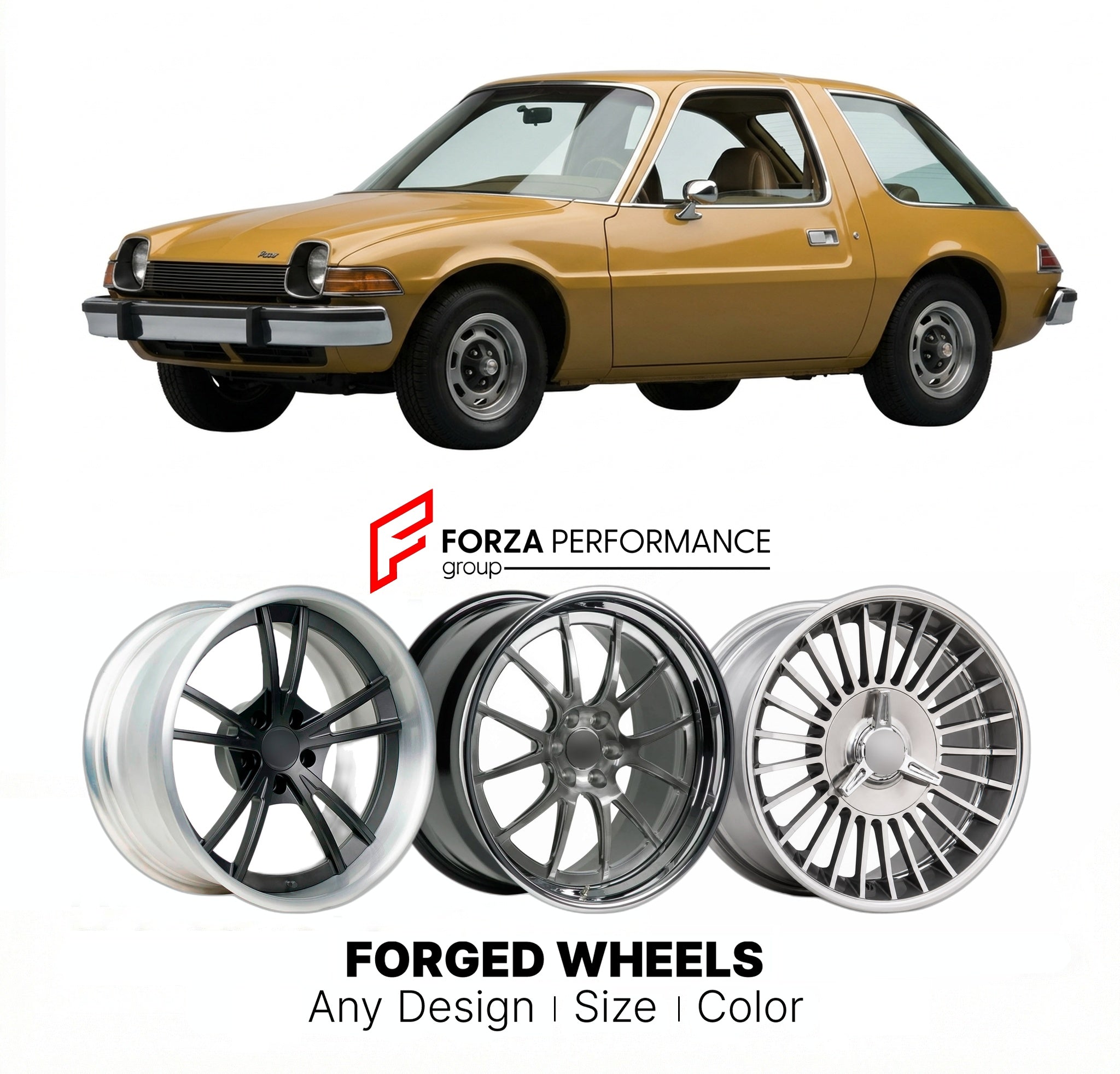 CUSTOM CLASSIC VINTAGE RESTOMOD RETRO OLD SCHOOL FORGED WHEELS RIMS for AMC PACER 1975 - 1980