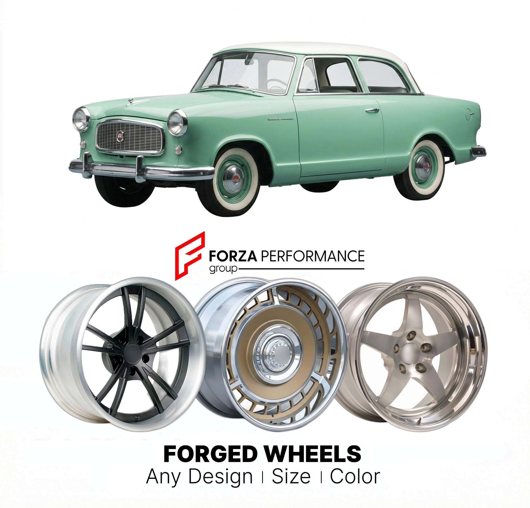 CUSTOM CLASSIC VINTAGE RESTOMOD RETRO OLD SCHOOL FORGED WHEELS RIMS for AMC RAMBLER AMERICAN 1958 - 1969