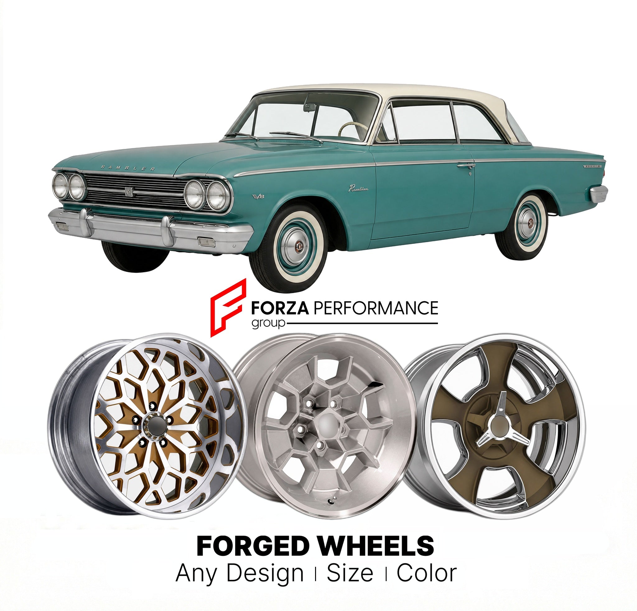 CUSTOM CLASSIC VINTAGE RESTOMOD RETRO OLD SCHOOL FORGED WHEELS RIMS for AMC RAMBLER V8 1958 - 1960