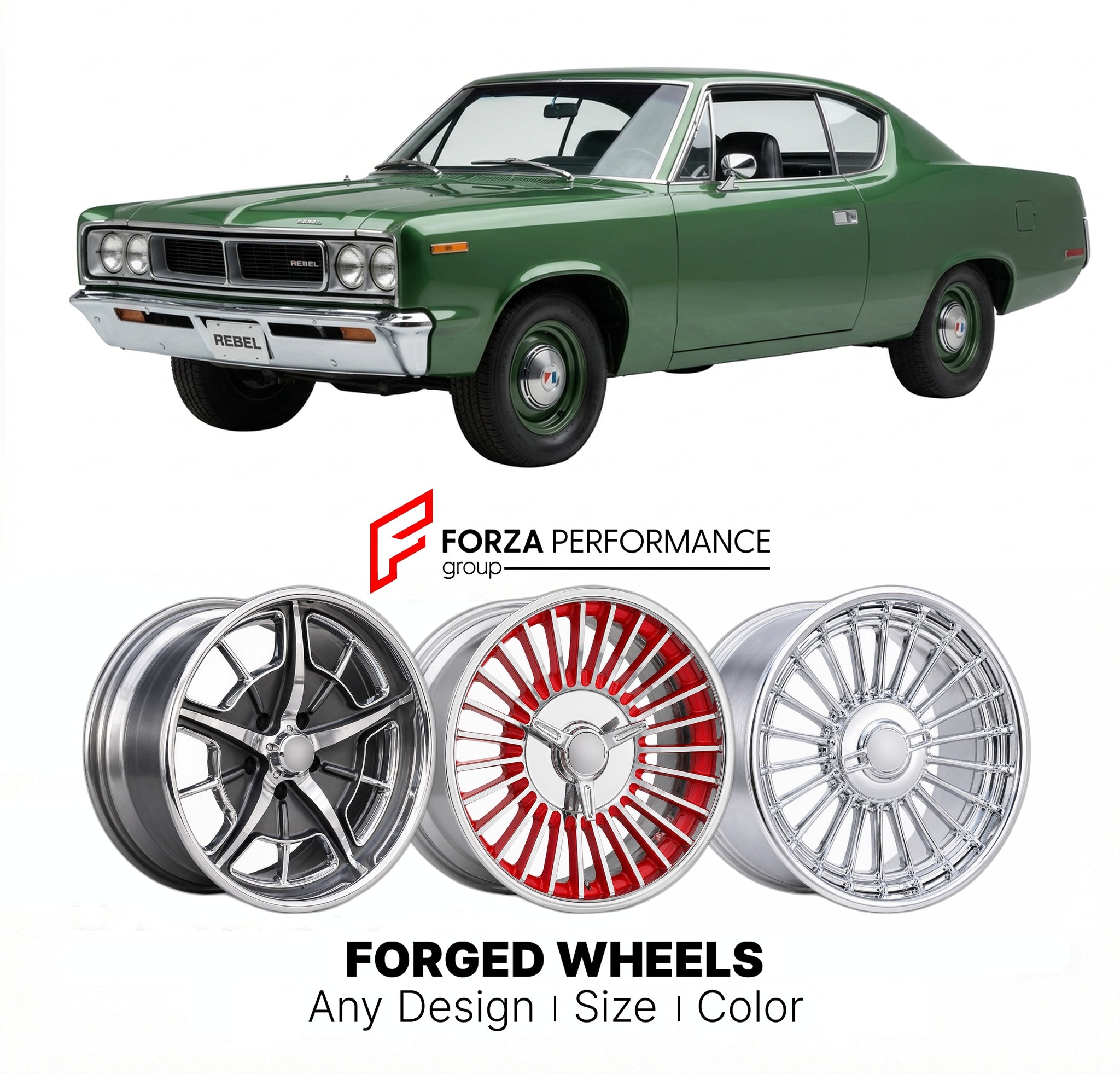 CUSTOM CLASSIC VINTAGE RESTOMOD RETRO OLD SCHOOL FORGED WHEELS RIMS for AMC REBEL 1970 - 1971