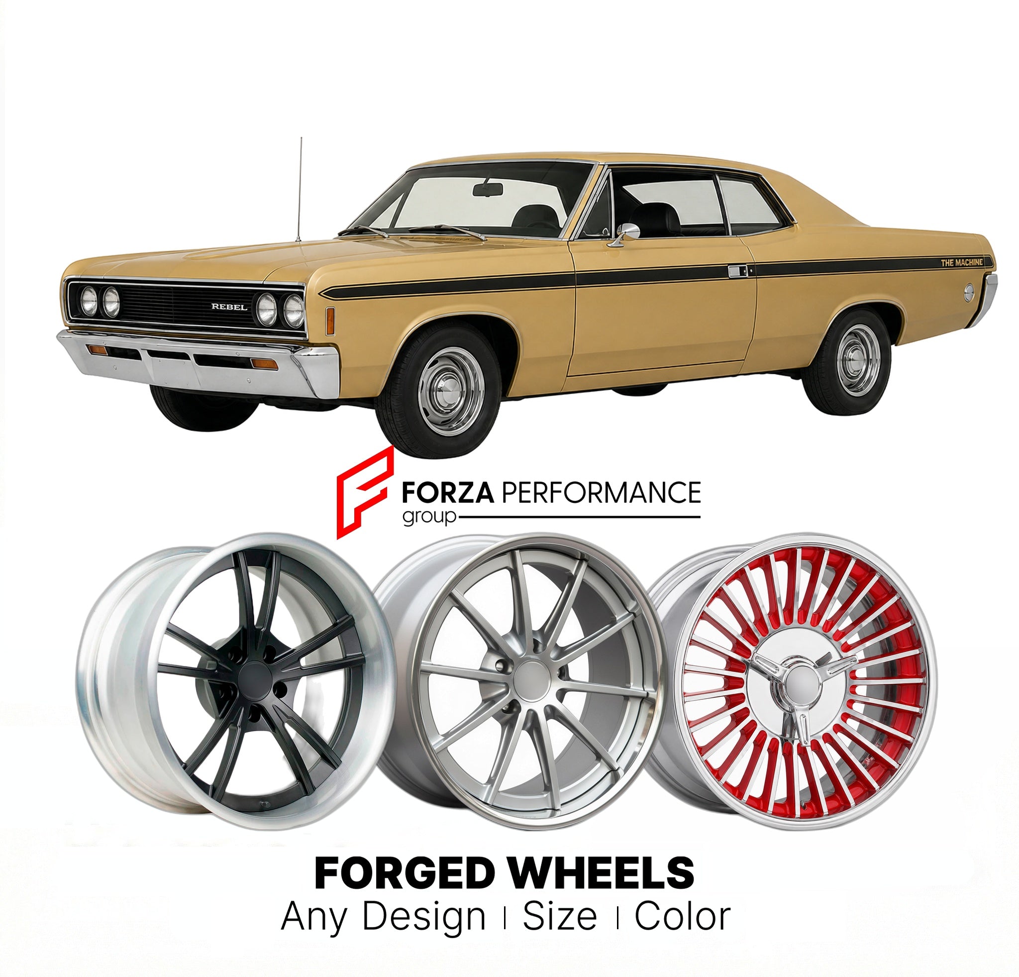 CUSTOM CLASSIC VINTAGE RESTOMOD RETRO OLD SCHOOL FORGED WHEELS RIMS for AMC REBEL MACHINE 1970 - 1970
