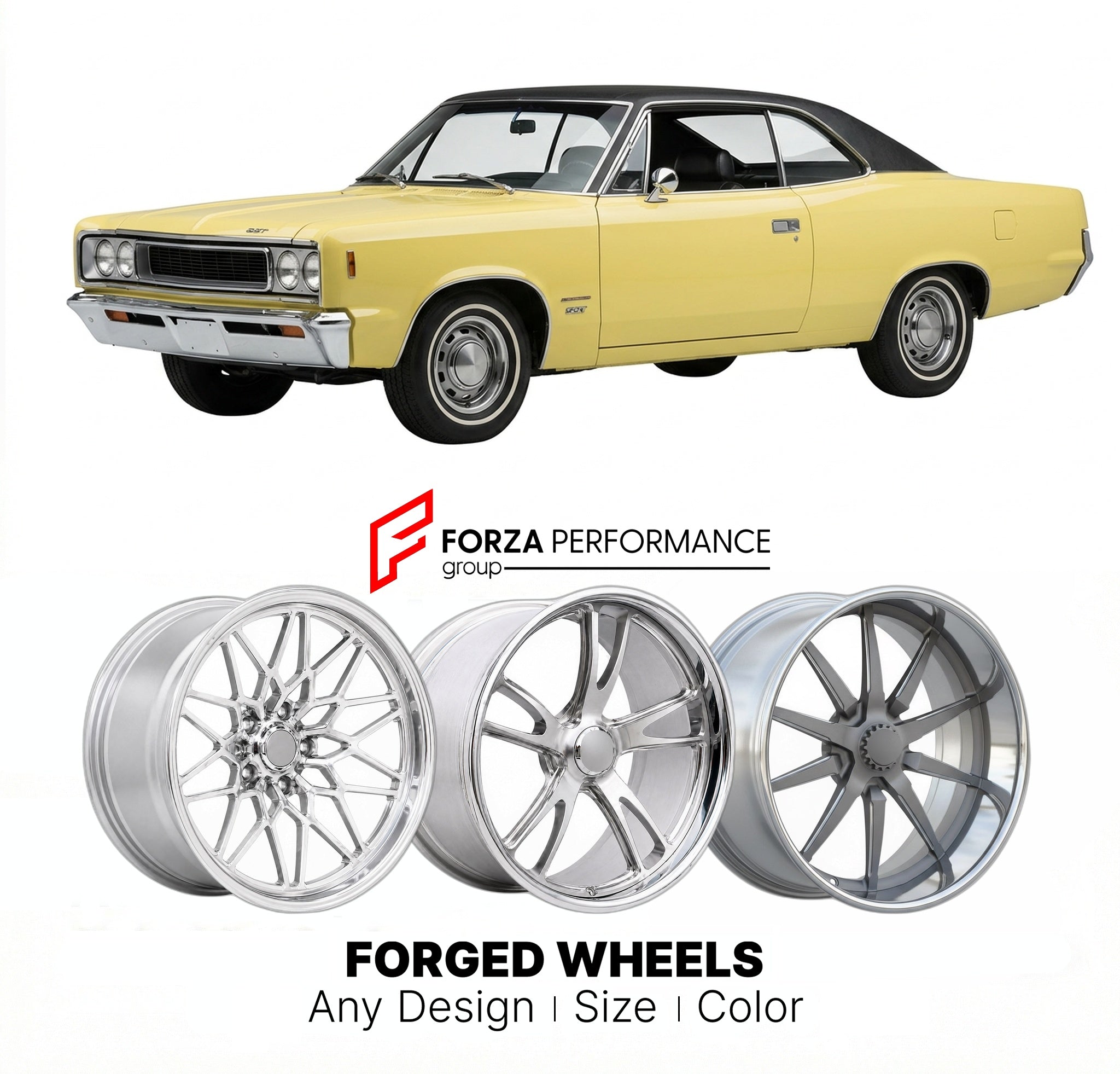 CUSTOM CLASSIC VINTAGE RESTOMOD RETRO OLD SCHOOL FORGED WHEELS RIMS for AMC REBEL SST 1968 - 1970