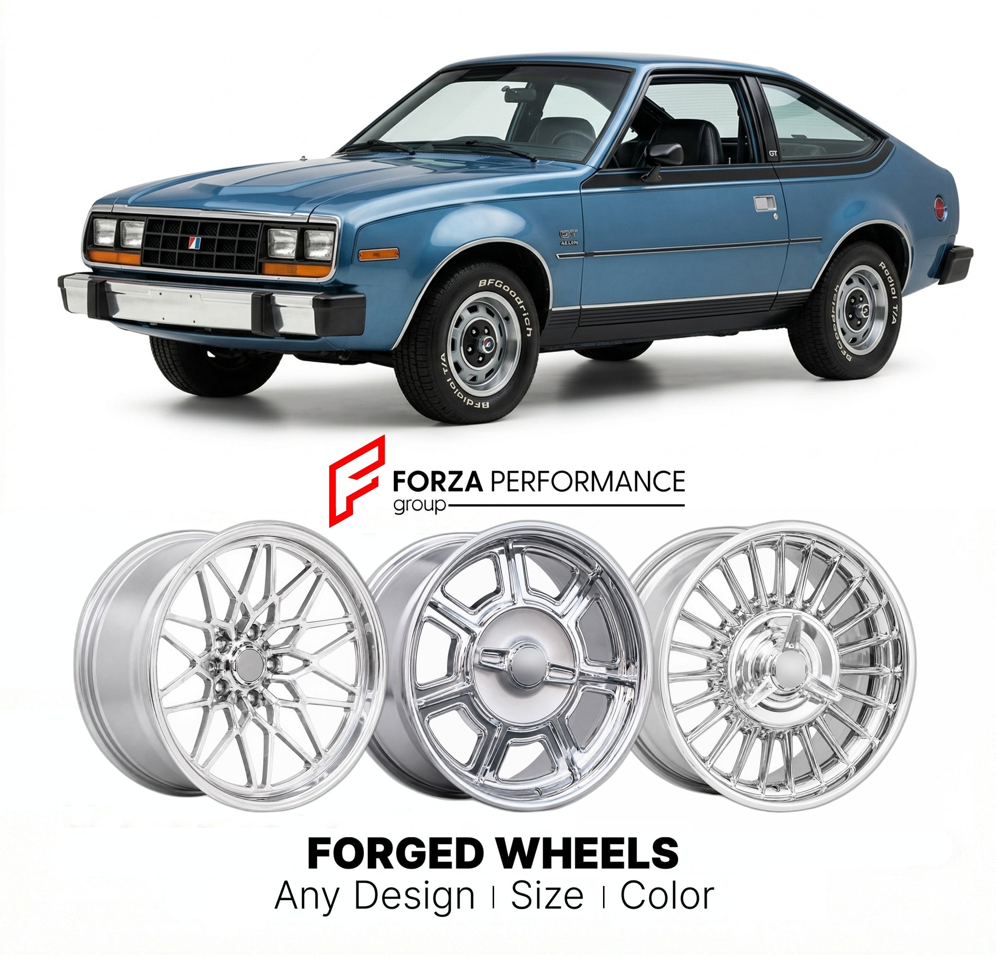 CUSTOM CLASSIC VINTAGE RESTOMOD RETRO OLD SCHOOL FORGED WHEELS RIMS for AMC SPIRIT GT 1981 - 1983
