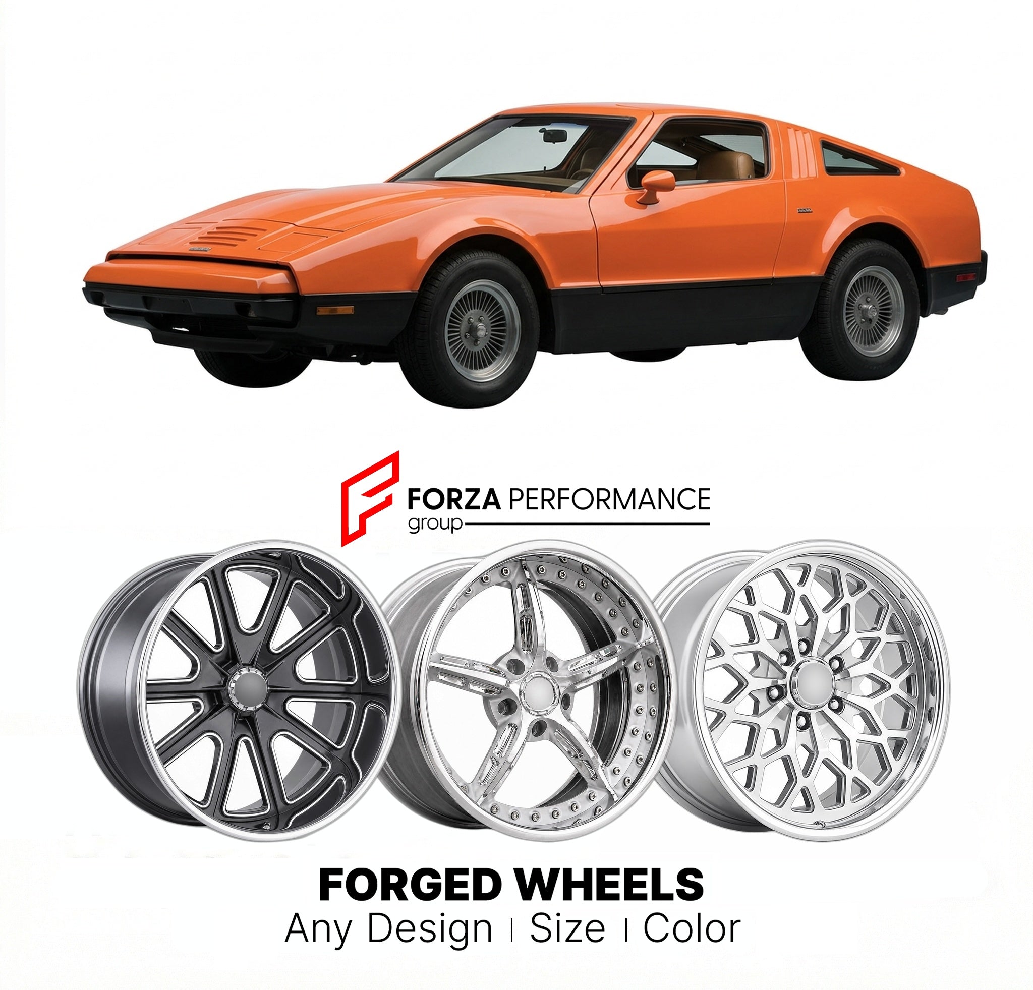 CUSTOM CLASSIC VINTAGE RESTOMOD RETRO OLD SCHOOL FORGED WHEELS RIMS for BRICKLIN SV-1 1974 - 1975
