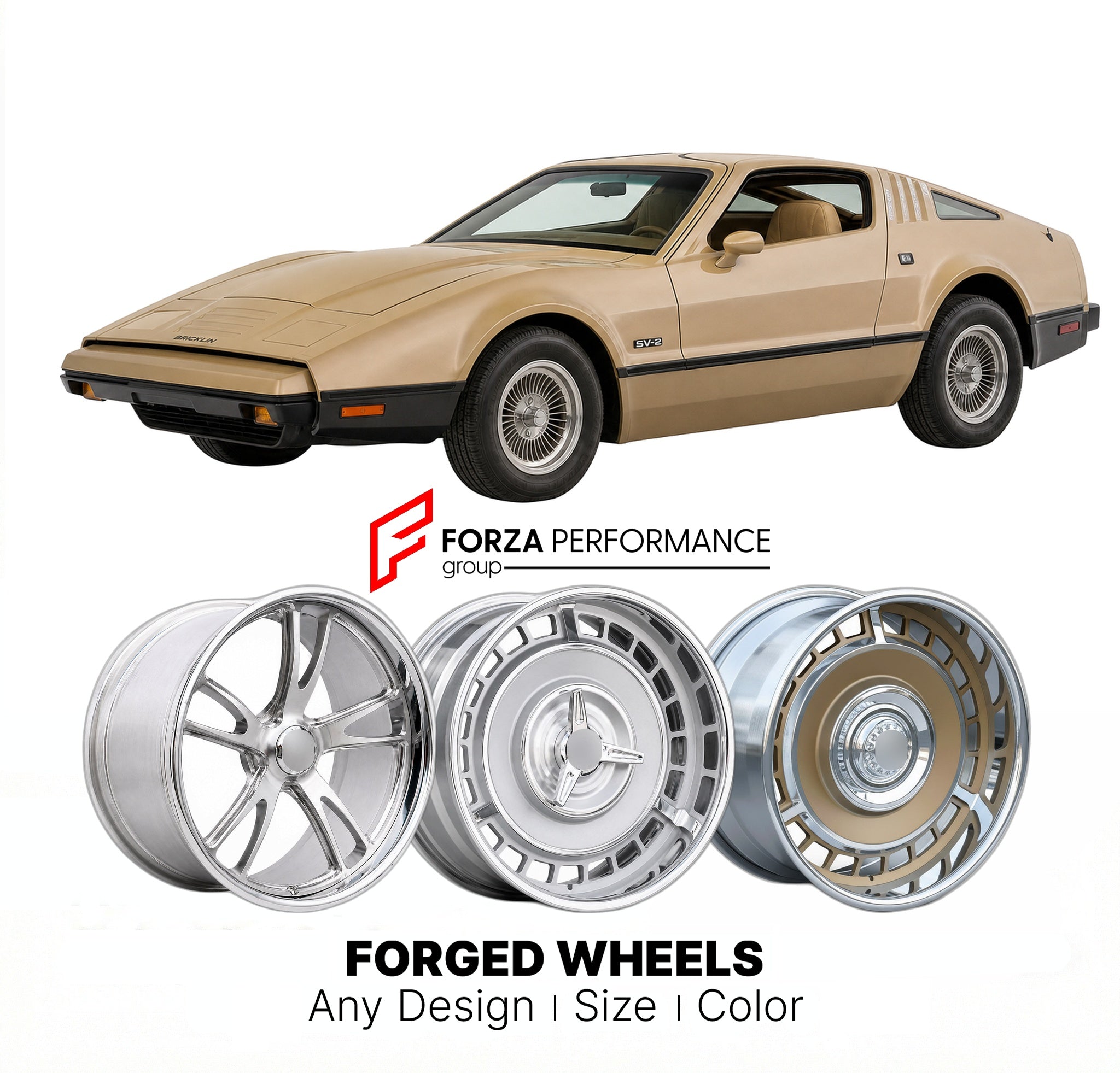 CUSTOM CLASSIC VINTAGE RESTOMOD RETRO OLD SCHOOL FORGED WHEELS RIMS for BRICKLIN SV-2 1976 - 1976